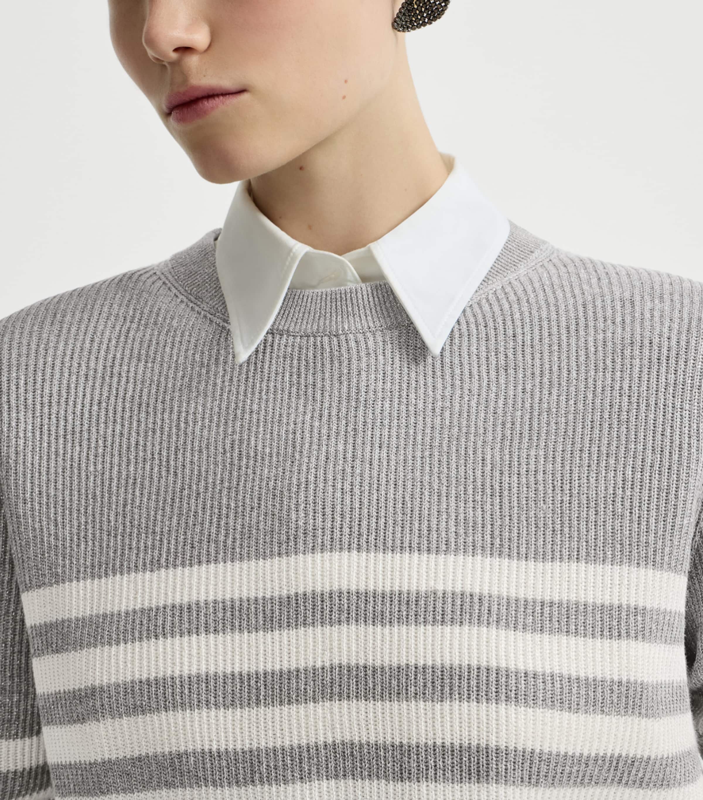 Brunello Cucinelli Womens Cotton-Blend Stripe Sweater Image 6