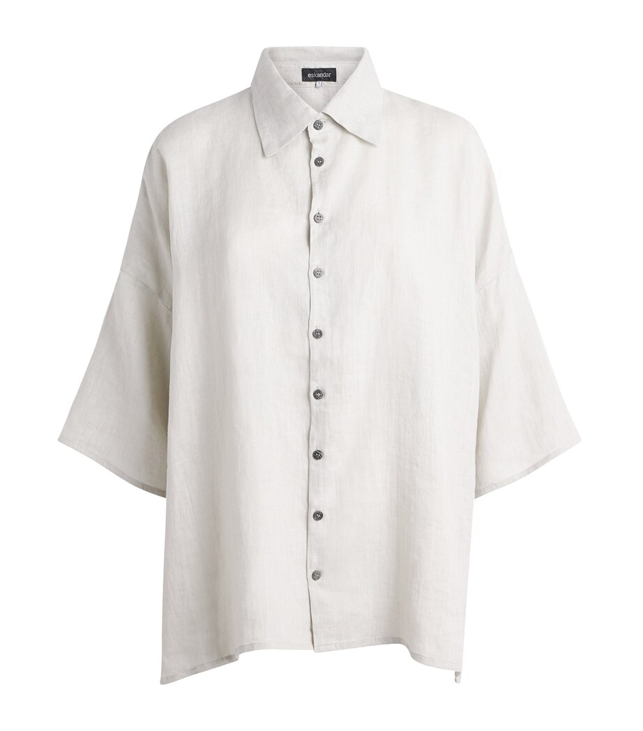 Eskandar Womens Linen Relaxed Shirt Silvertint Image 1