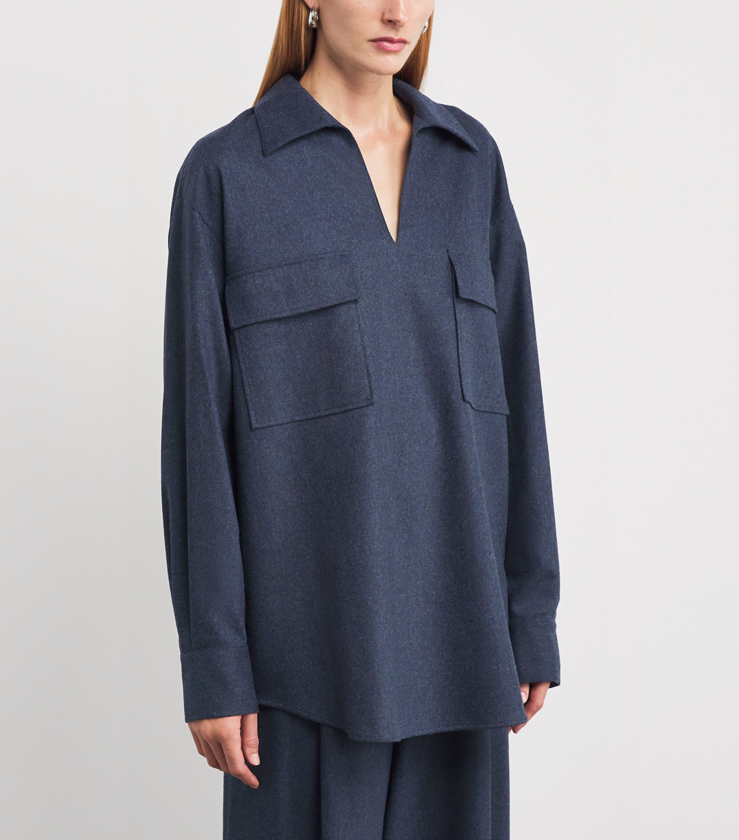 Lafayette 148 Womens Wool-Cashmere Pullover Shirt Admr Blu Mln Image 3