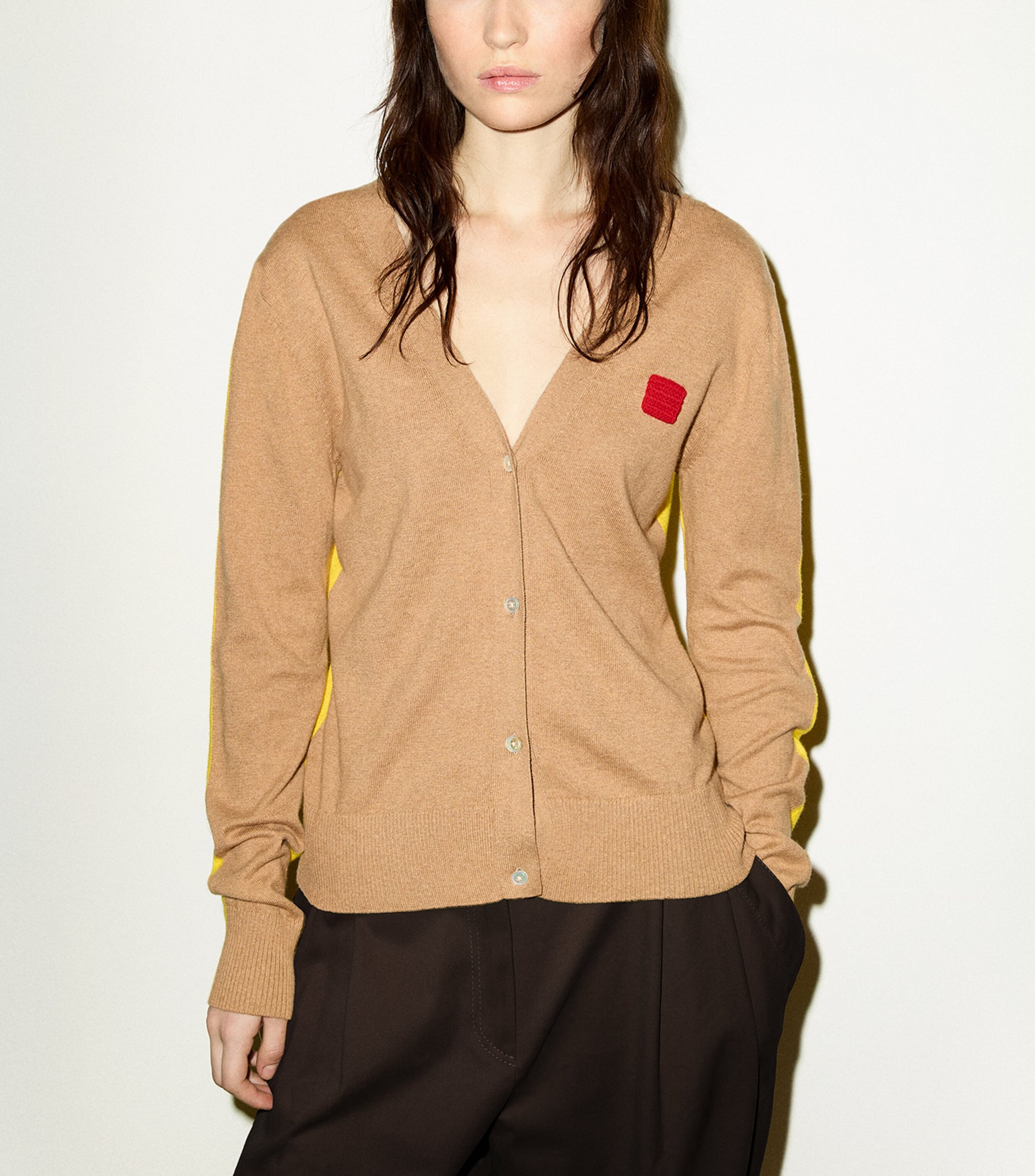 MAX&Co. Womens Cotton-Cashmere Reversible Cardigan Camel Image 2