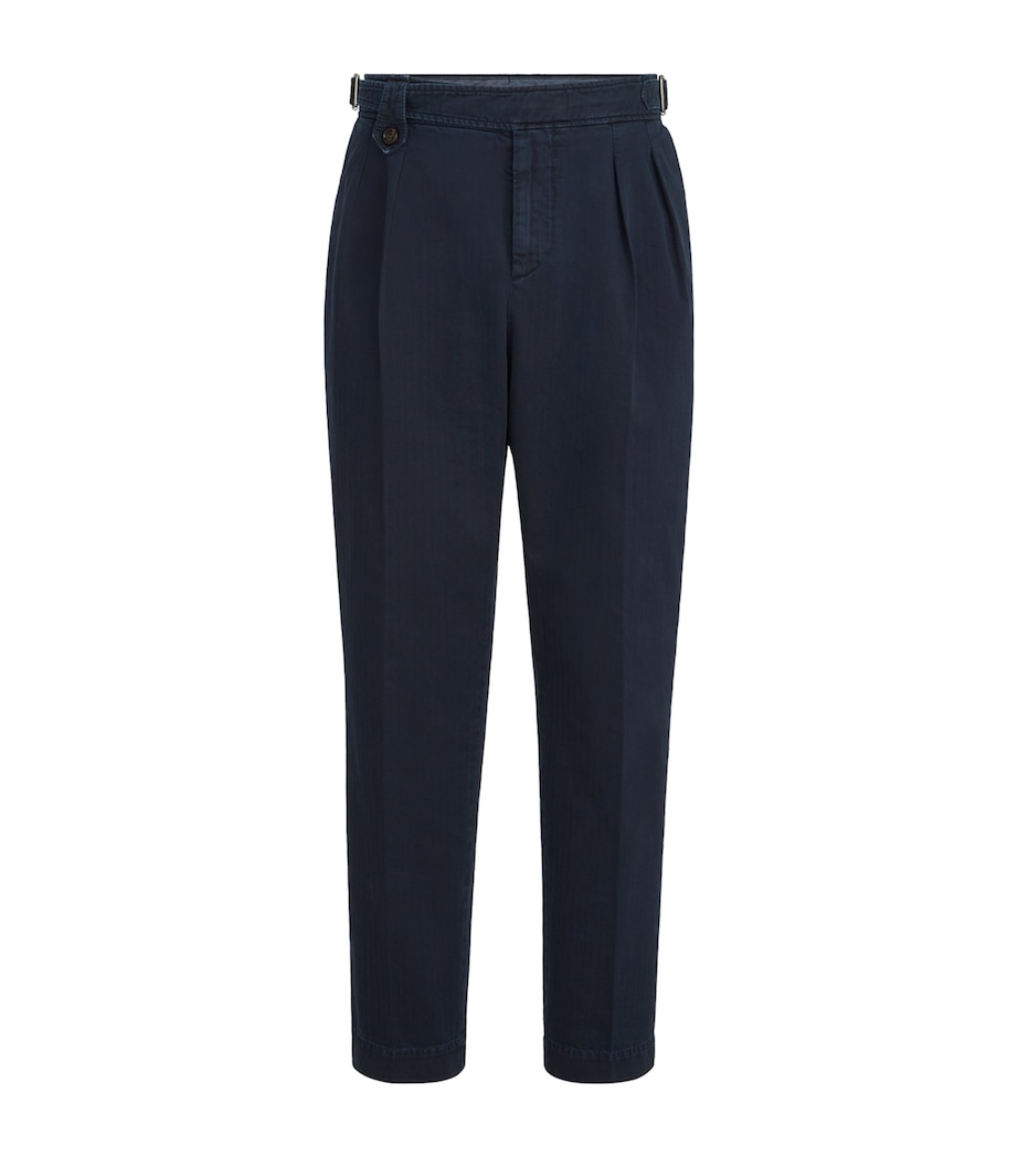 Brunello Cucinelli Mens Cotton Chevron Double-Pleated Trousers Image 1