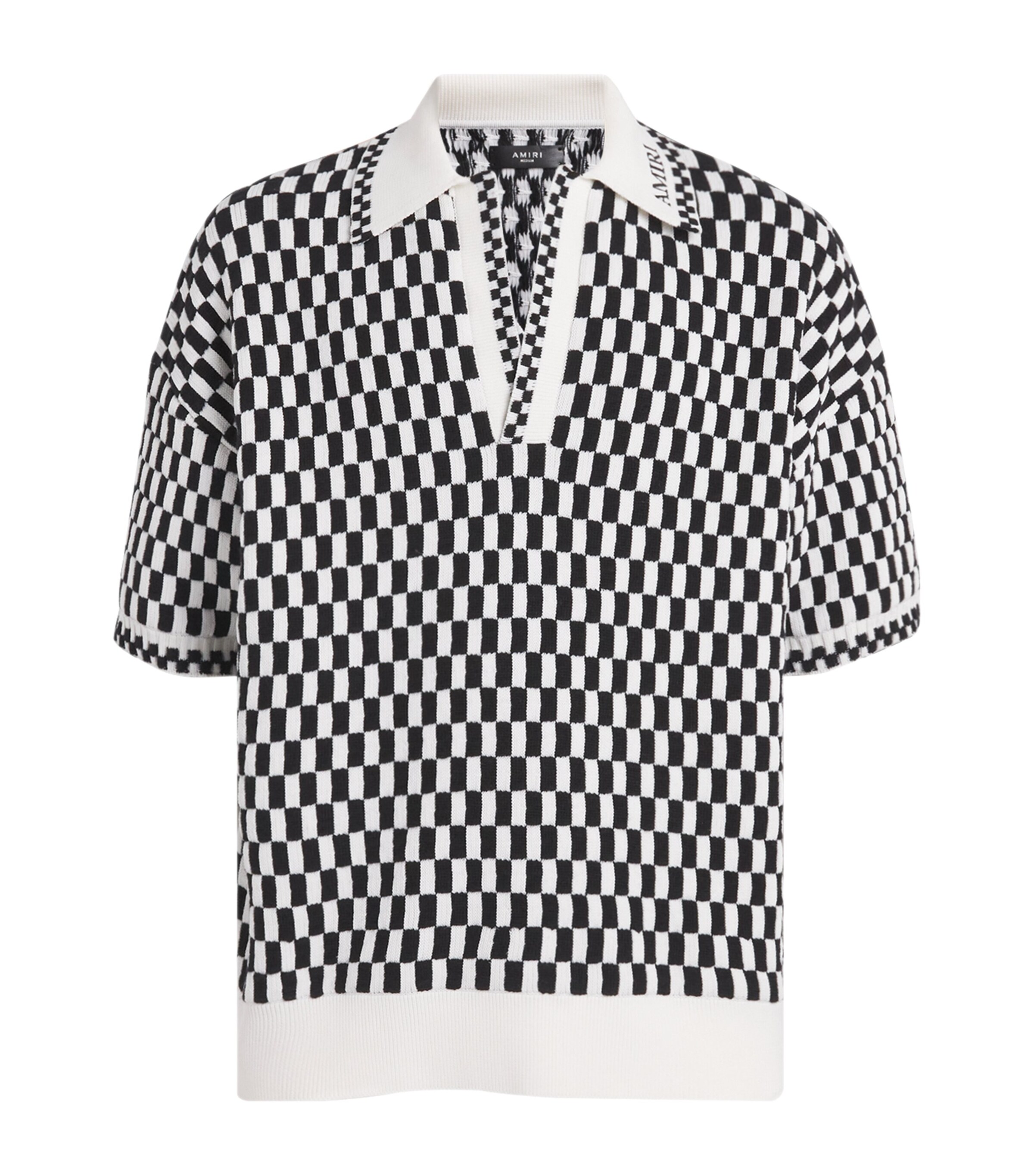 AMIRI Mens Mohair Checkerboard Polo Shirt Black Image 1