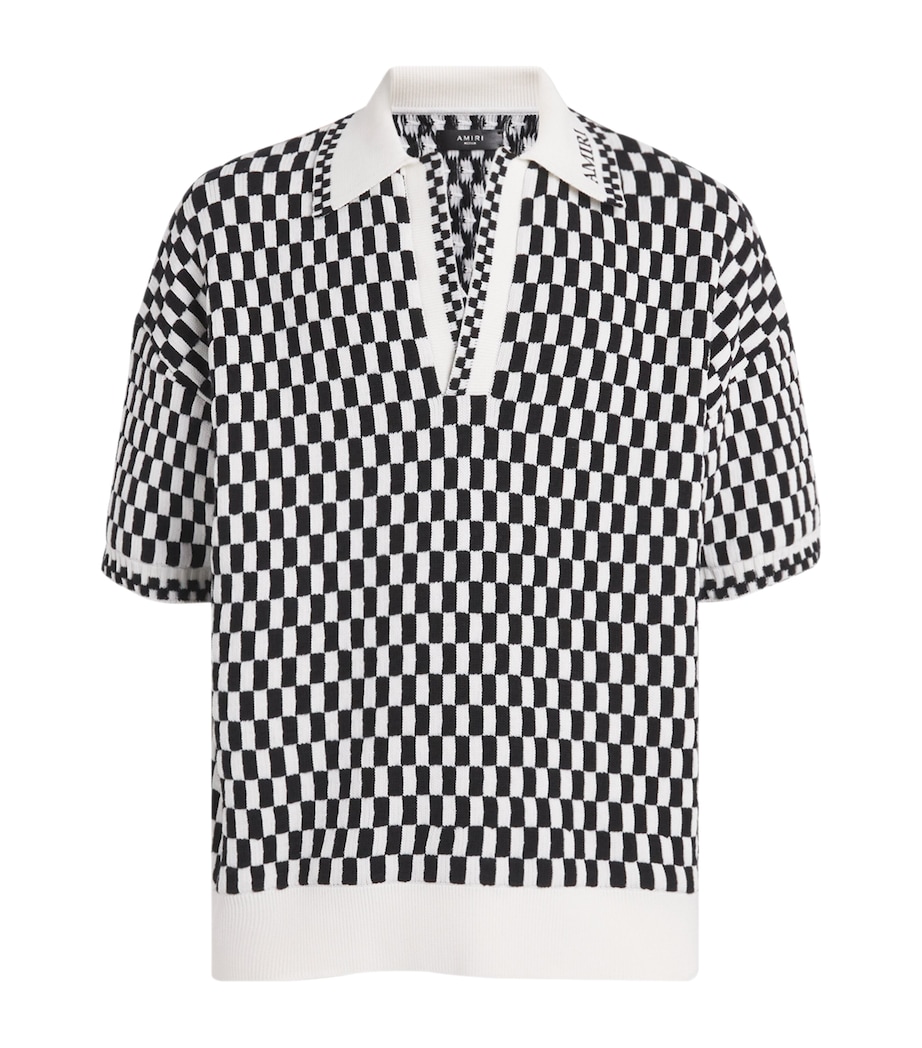 AMIRI Mens Mohair Checkerboard Polo Shirt Black Image 1