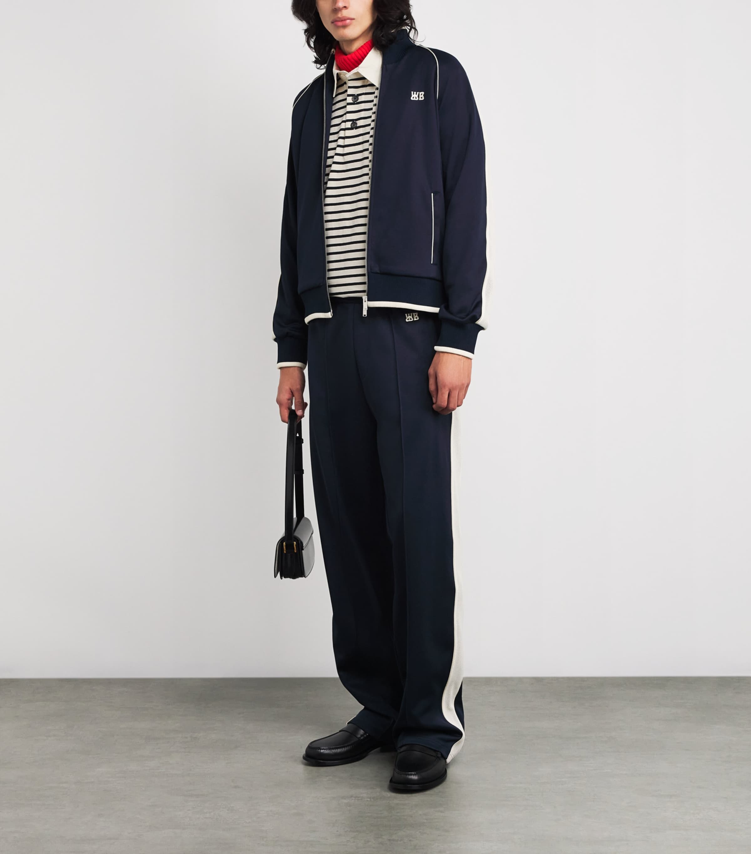 Wales Bonner Mens Cotton Stripe City Polo Shirt Ivory / Navy Image 2