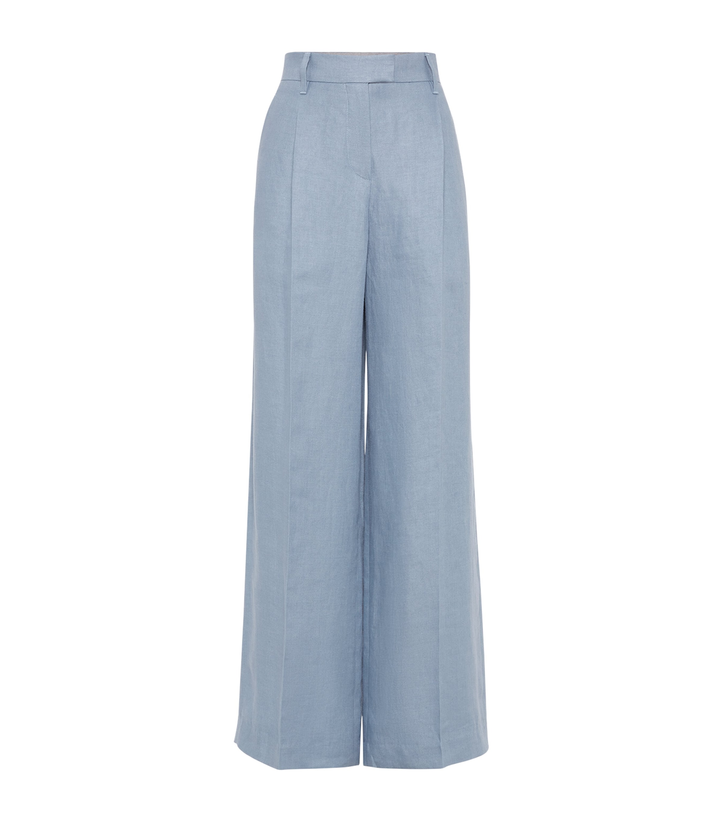Brunello Cucinelli Wide Avio-colored Trousers In Linen Blend In Blue