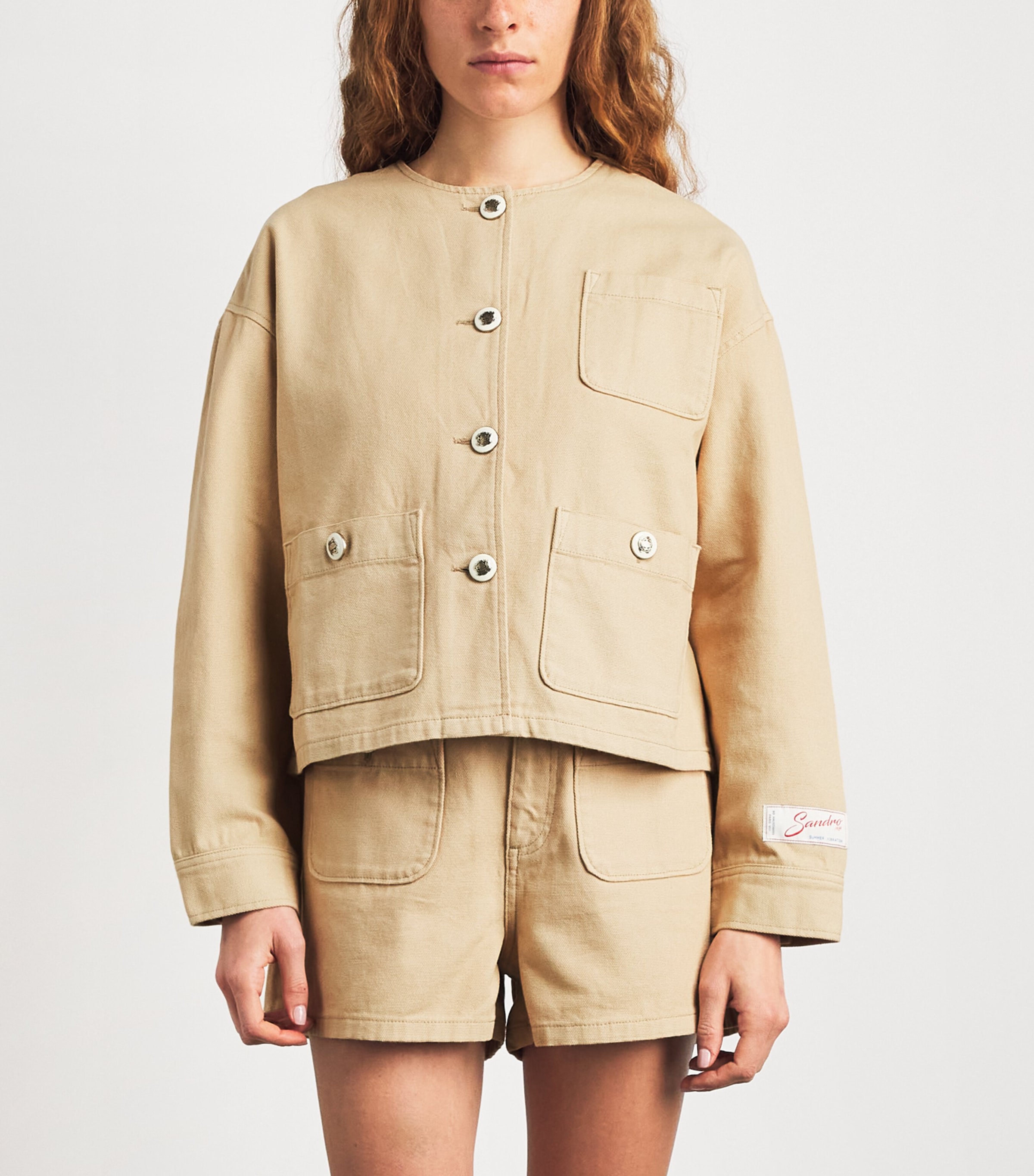 Sandro Paris Womens Twill Jacket Beige Image 4