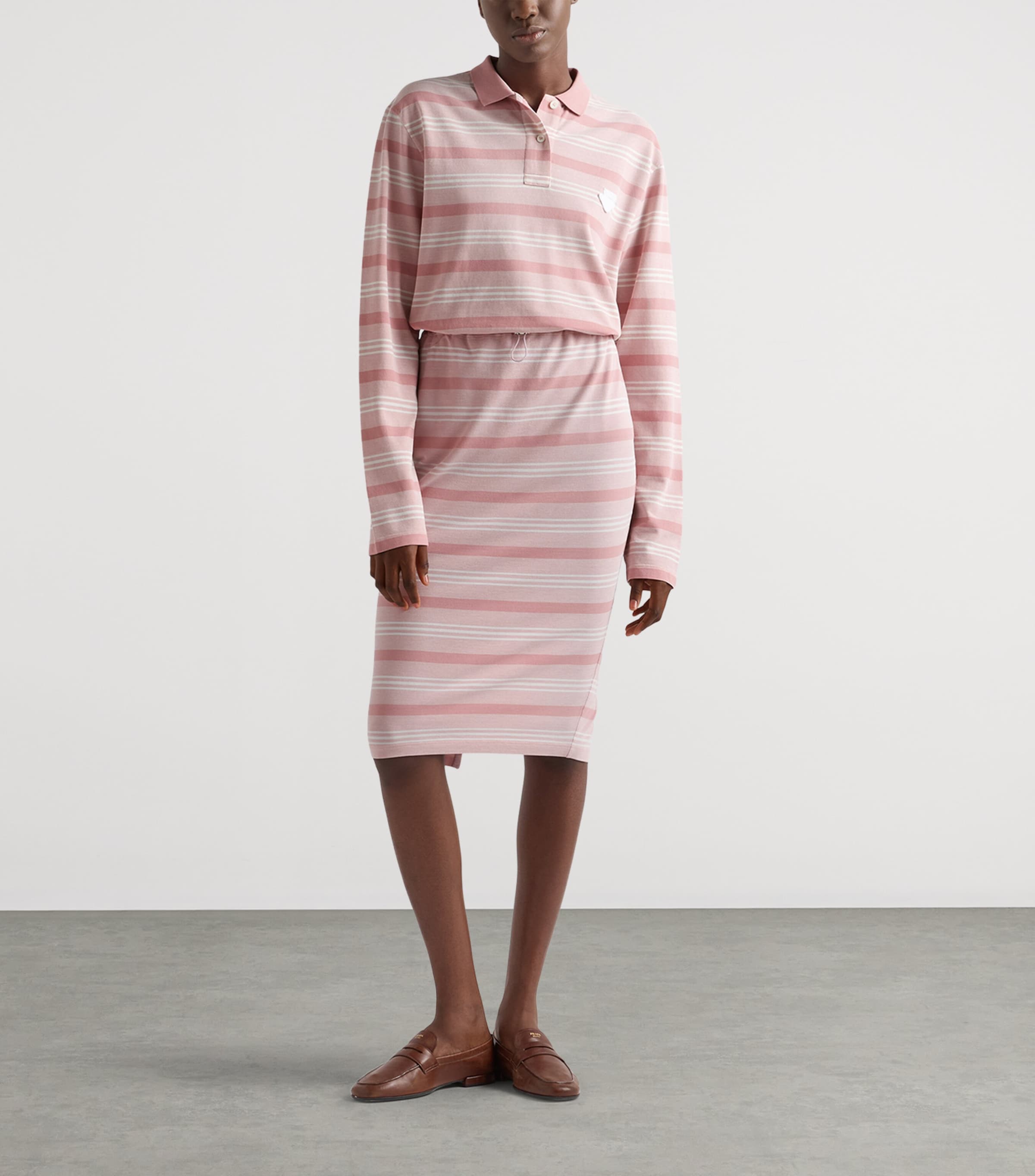 Prada Womens Cotton Piqué Stripe Polo Shirt Image 2