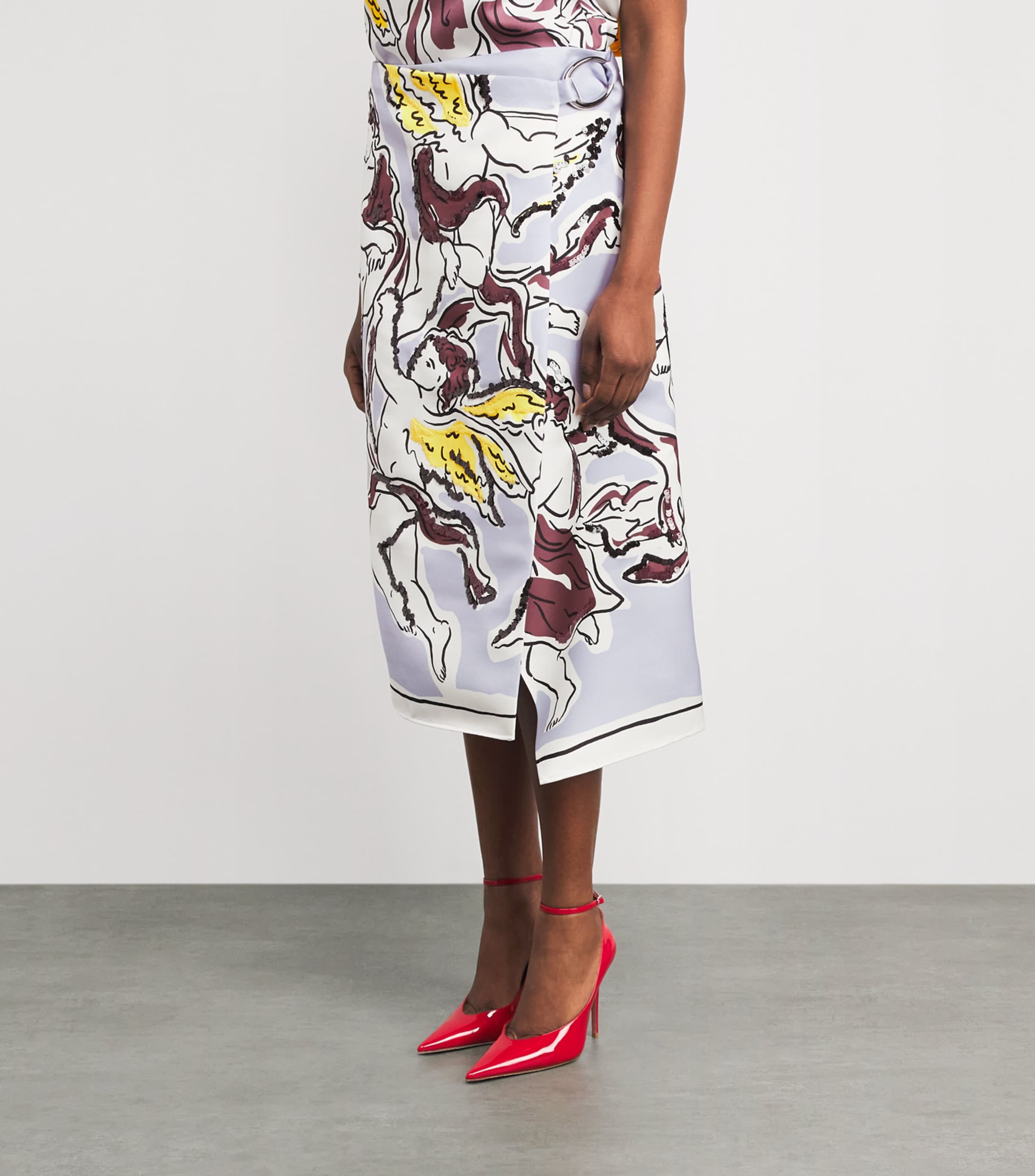 Tory Burch Womens Satin Printed Midi Skirt Lilac Cherubs Image 4