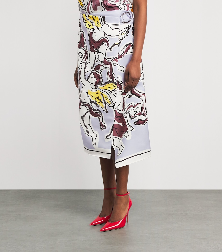 Tory Burch Womens Satin Printed Midi Skirt Lilac Cherubs Image 4
