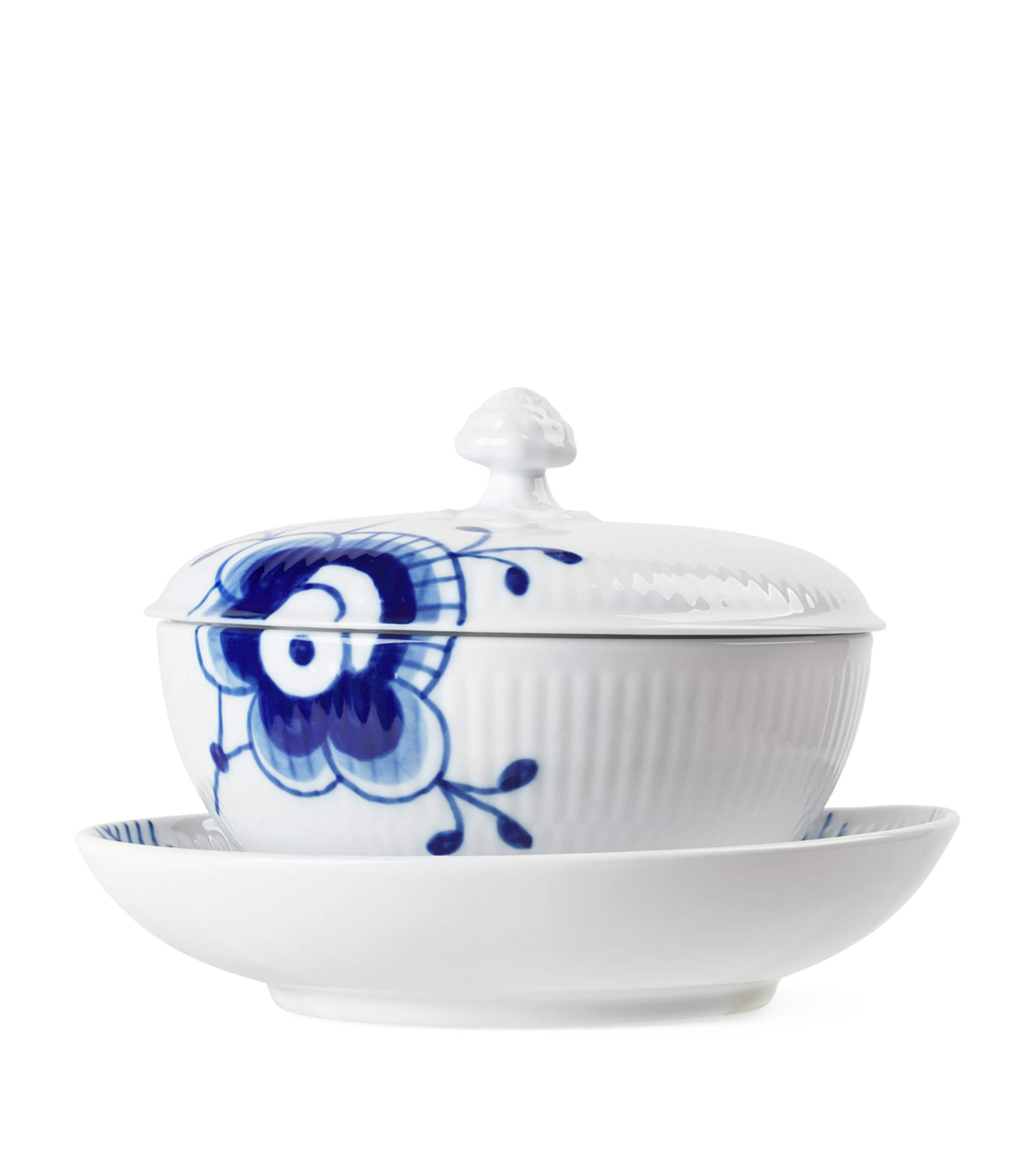 Blue Fluted Mega Bowl with Lid and Saucer (12.5cm) BLUE Image 2