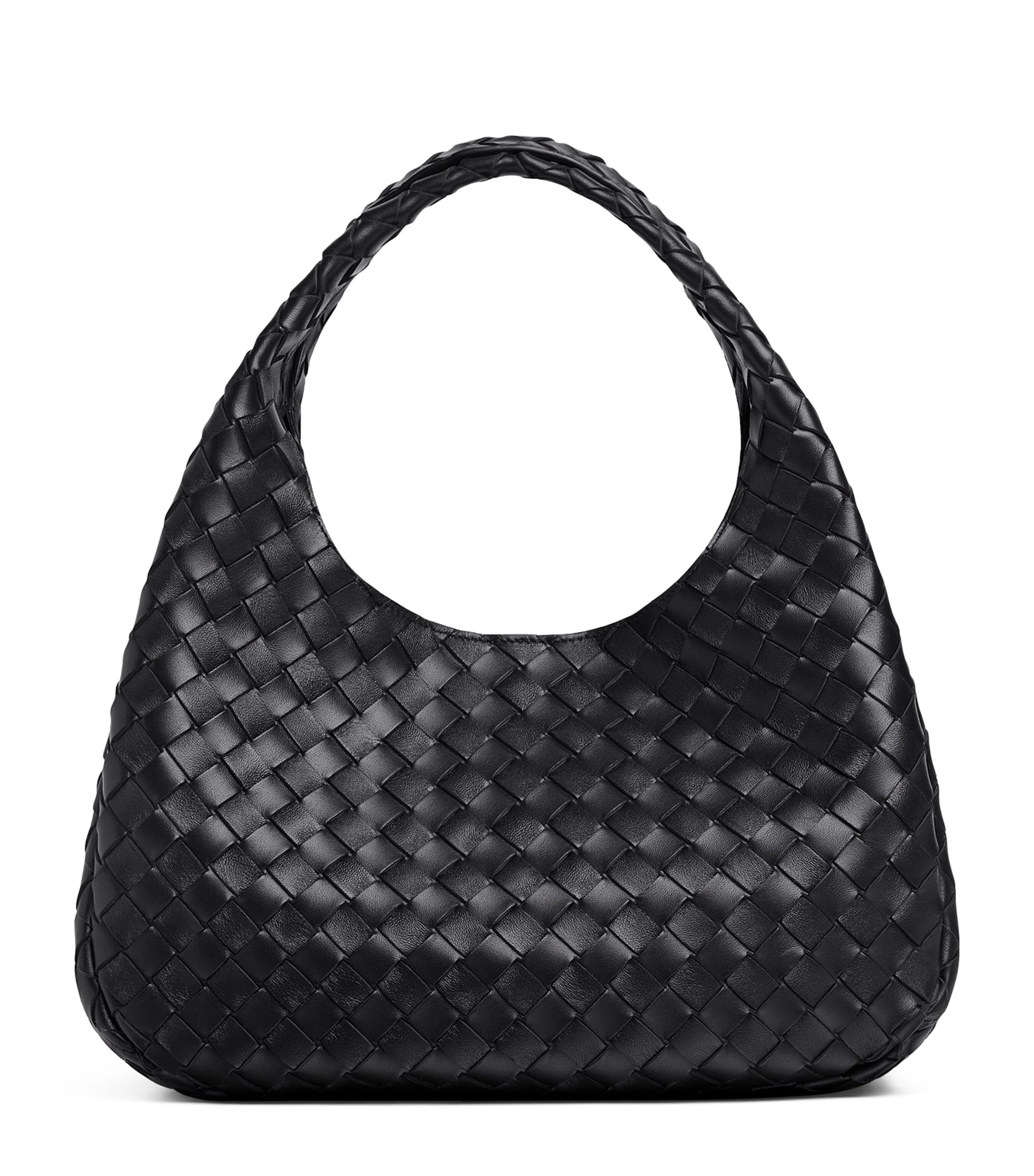 Bottega Veneta Medium Leather Intrecciato Campana Shoulder Bag In Black