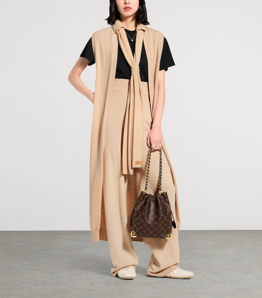 LOUIS VUITTON Womens Cashmere-Blend Sleeveless Longline Cardigan Straw Yellow Image 2