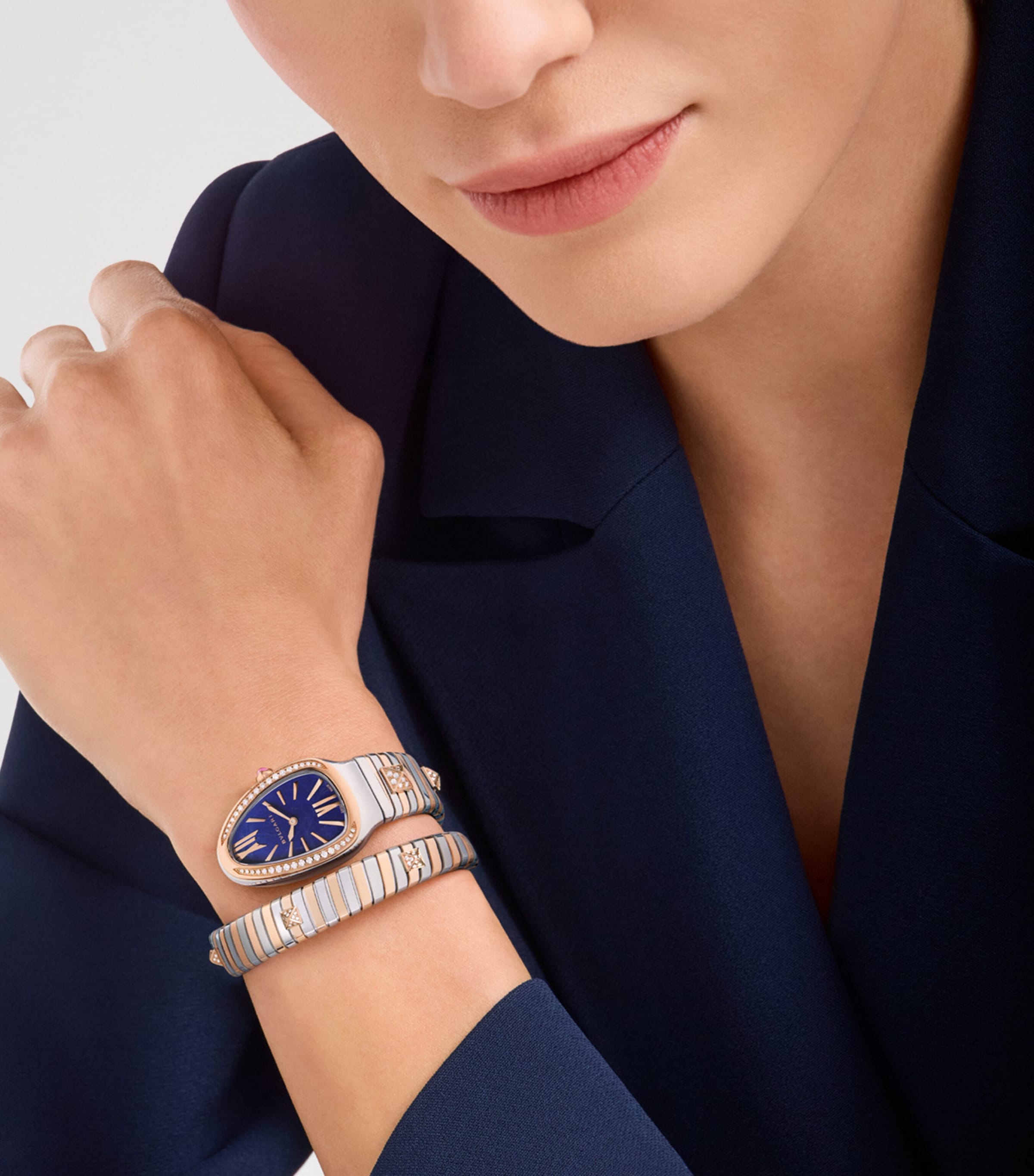 Bvlgari Large Rose Gold, Stainless Steel and Diamond Serpenti Tubogas Studs Watch 45mm Stones Image 3