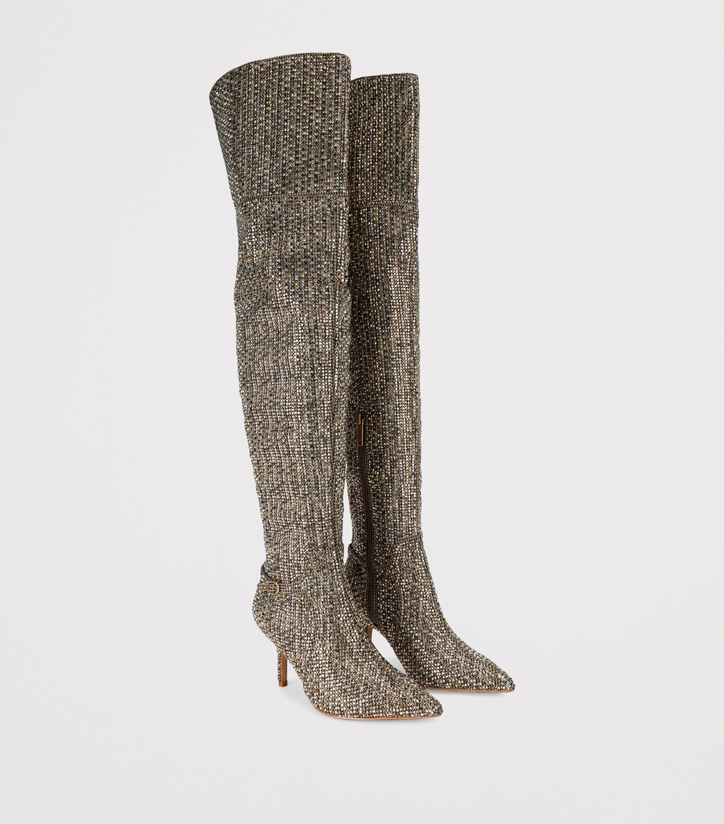 Kurt Geiger London Crystal Embellished Mayfair Over-the-Knee Boots 70 Beige Comb Image 4