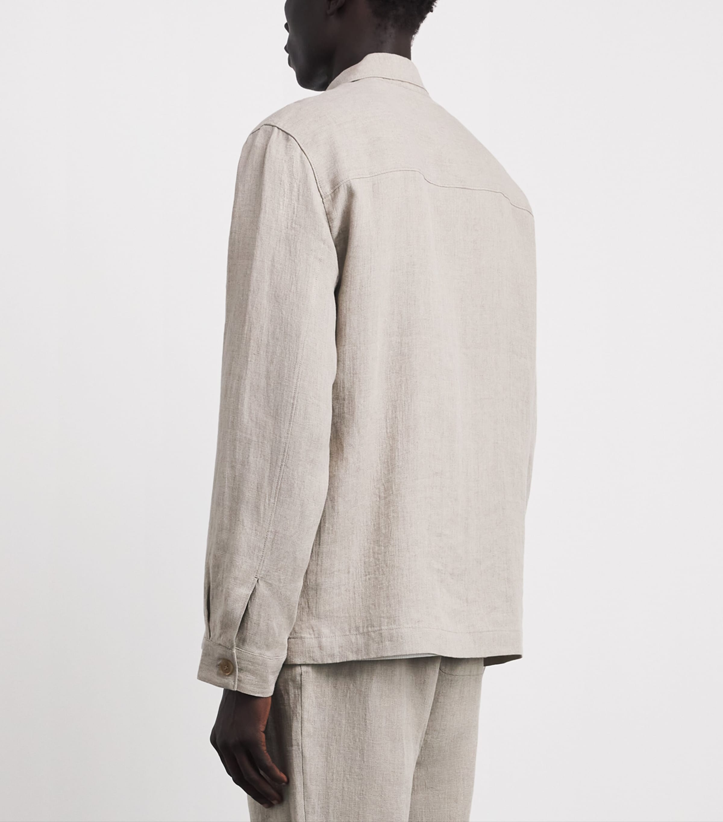 Sunspel Mens Linen Overshirt Brbd Sand Image 5
