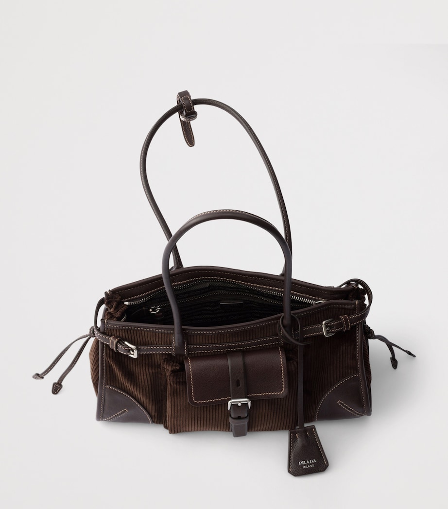 Prada Womens Medium Bonnie Corduroy and Leather Top-Handle Bag Brown Image 5