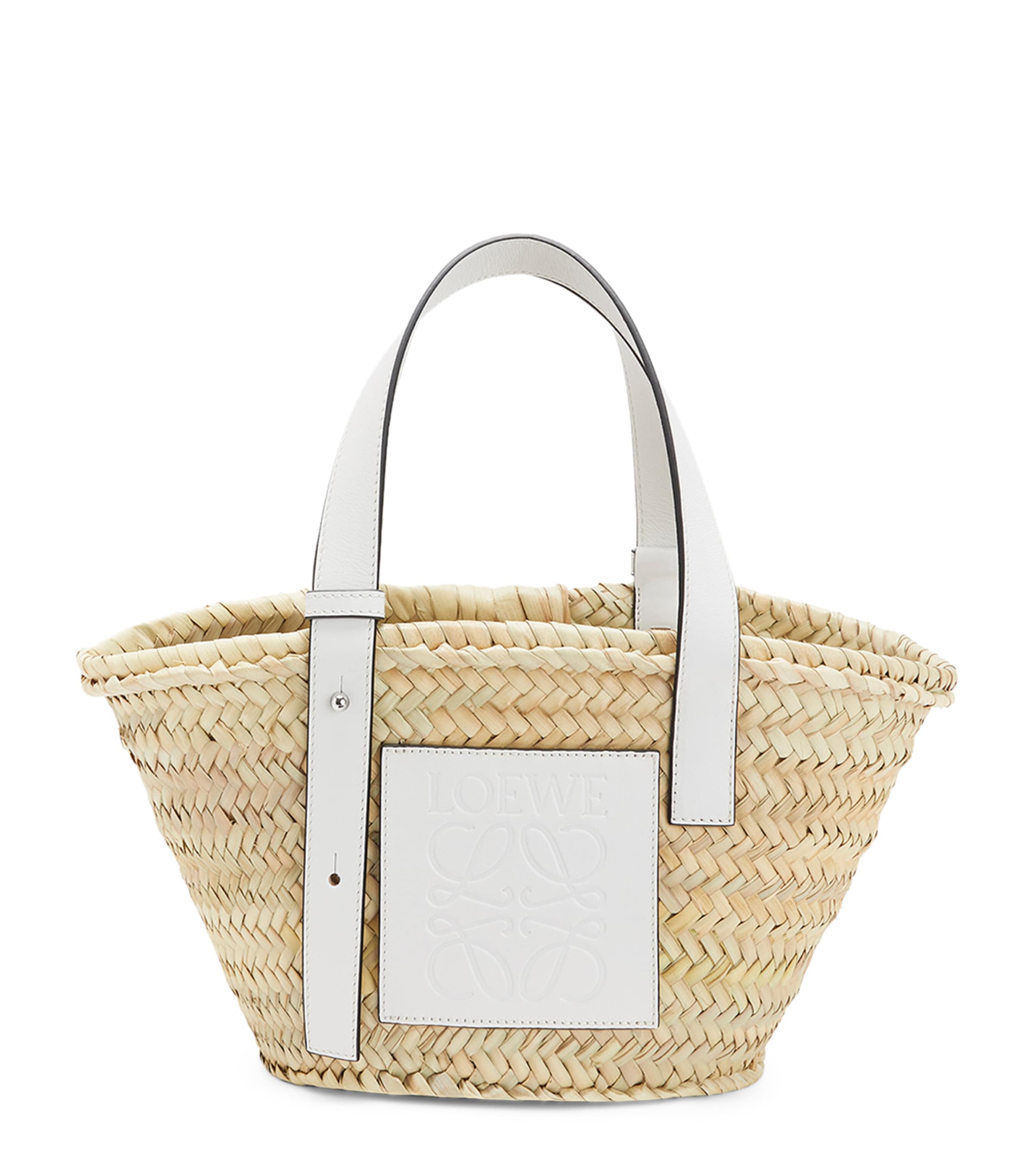 Loewe X Paula's Ibiza Basket Bag In Palm Leaf With Leather Handles In Beige