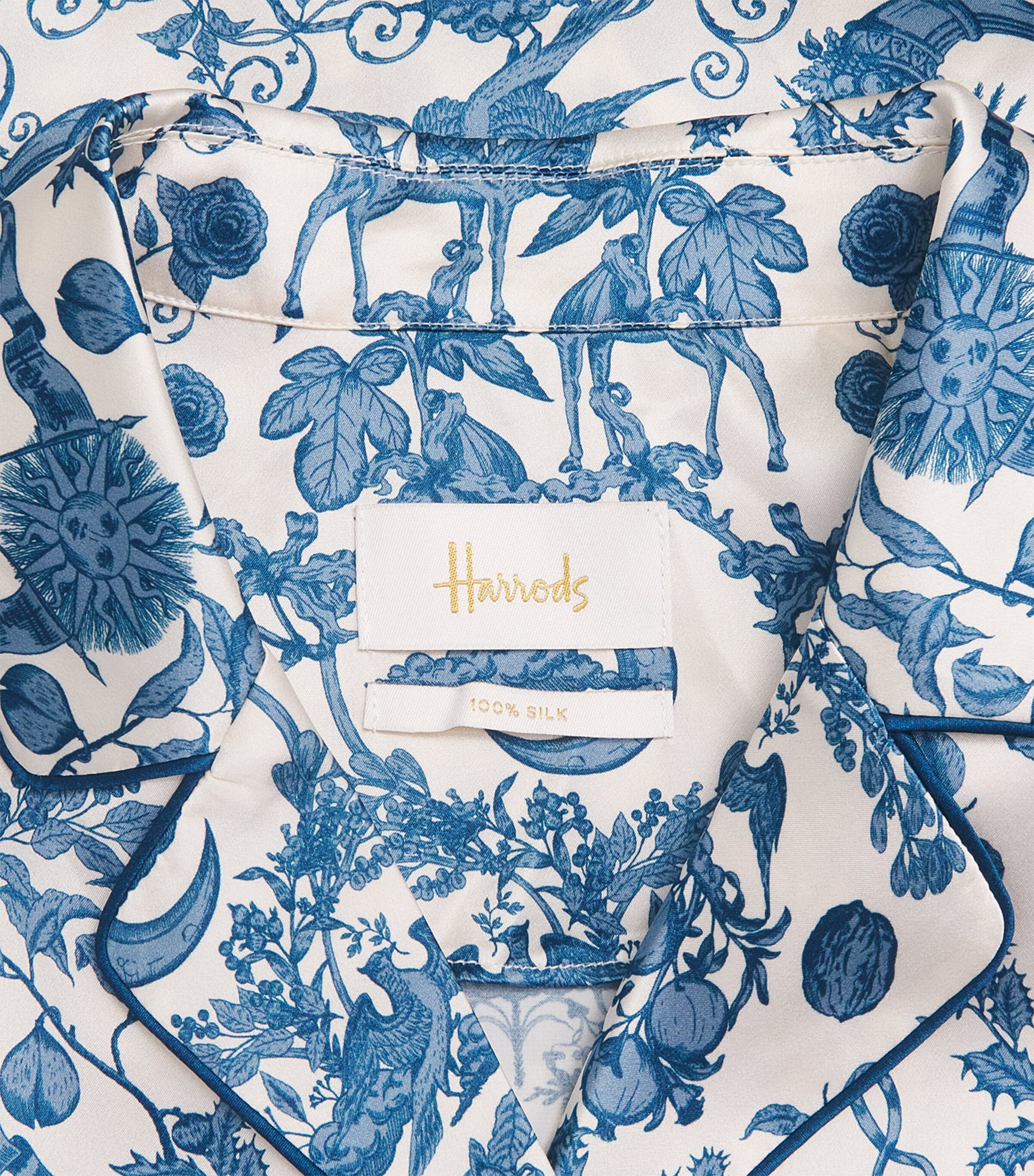 Harrods Womens Silk Menagerie Pyjama Set Blue Image 6