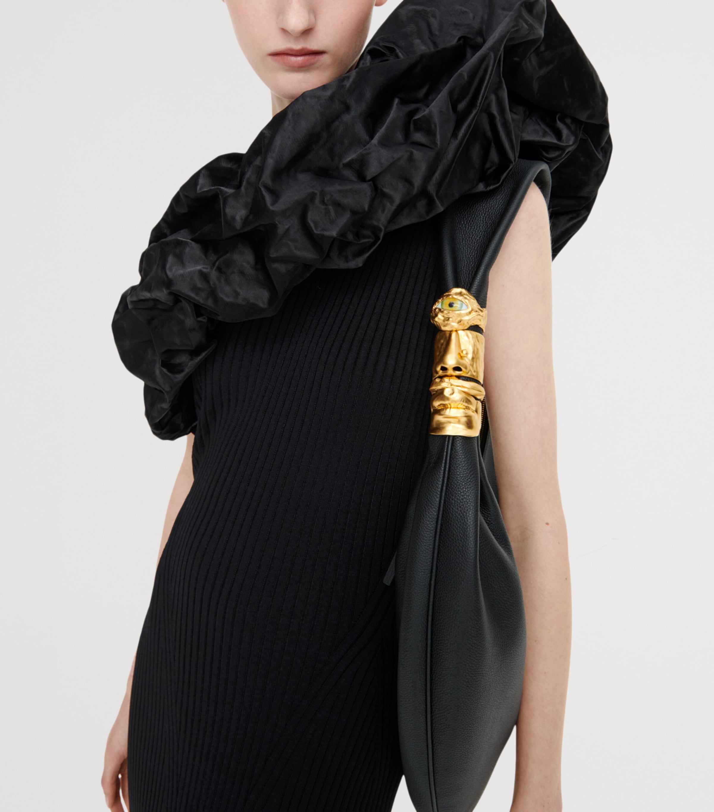 Schiaparelli Womens Knitted Sculptural Ruffle Midi Dress Black Image 4