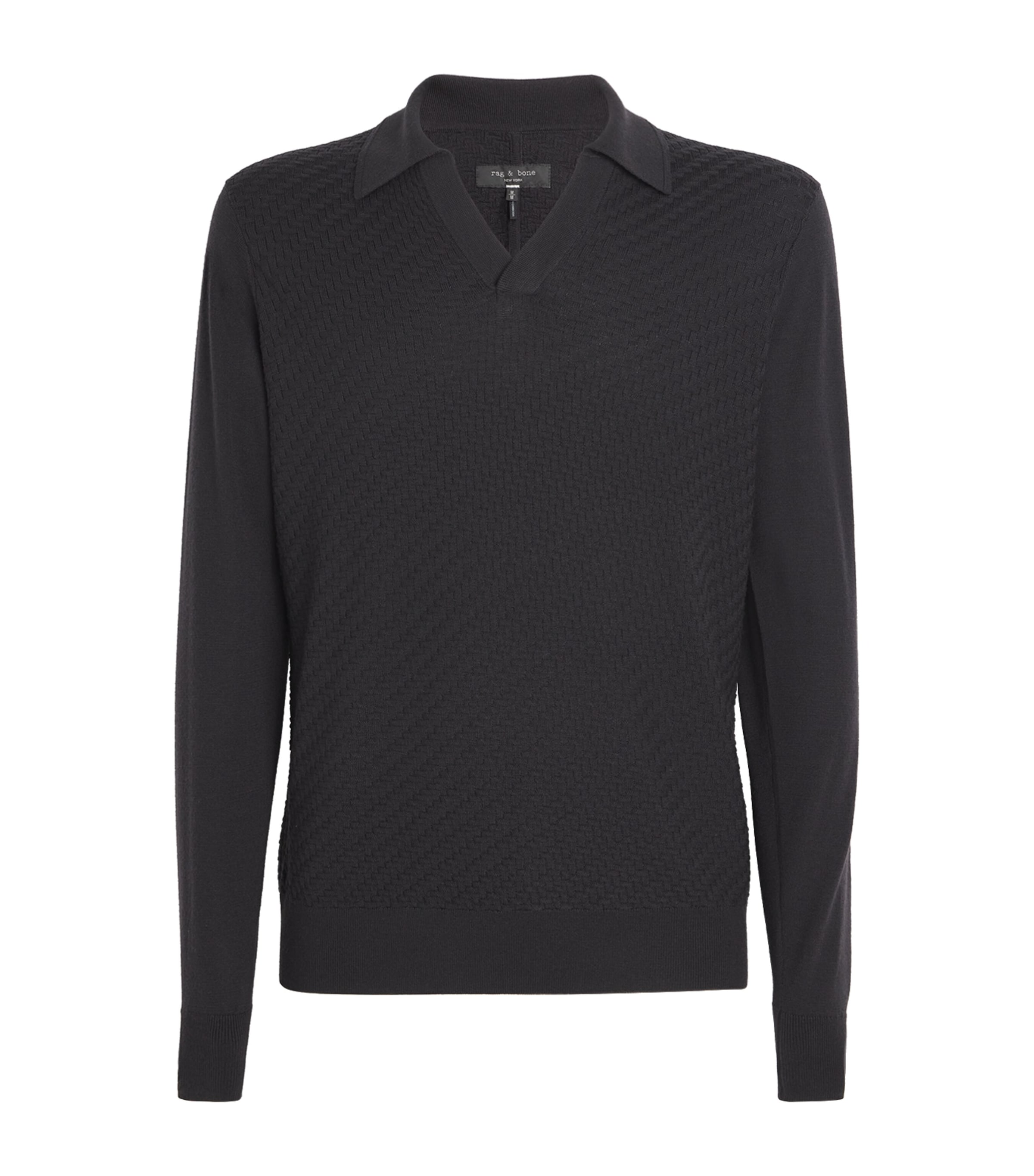 Rag & Bone Wool Johnny Collar Polo Shirt In Black
