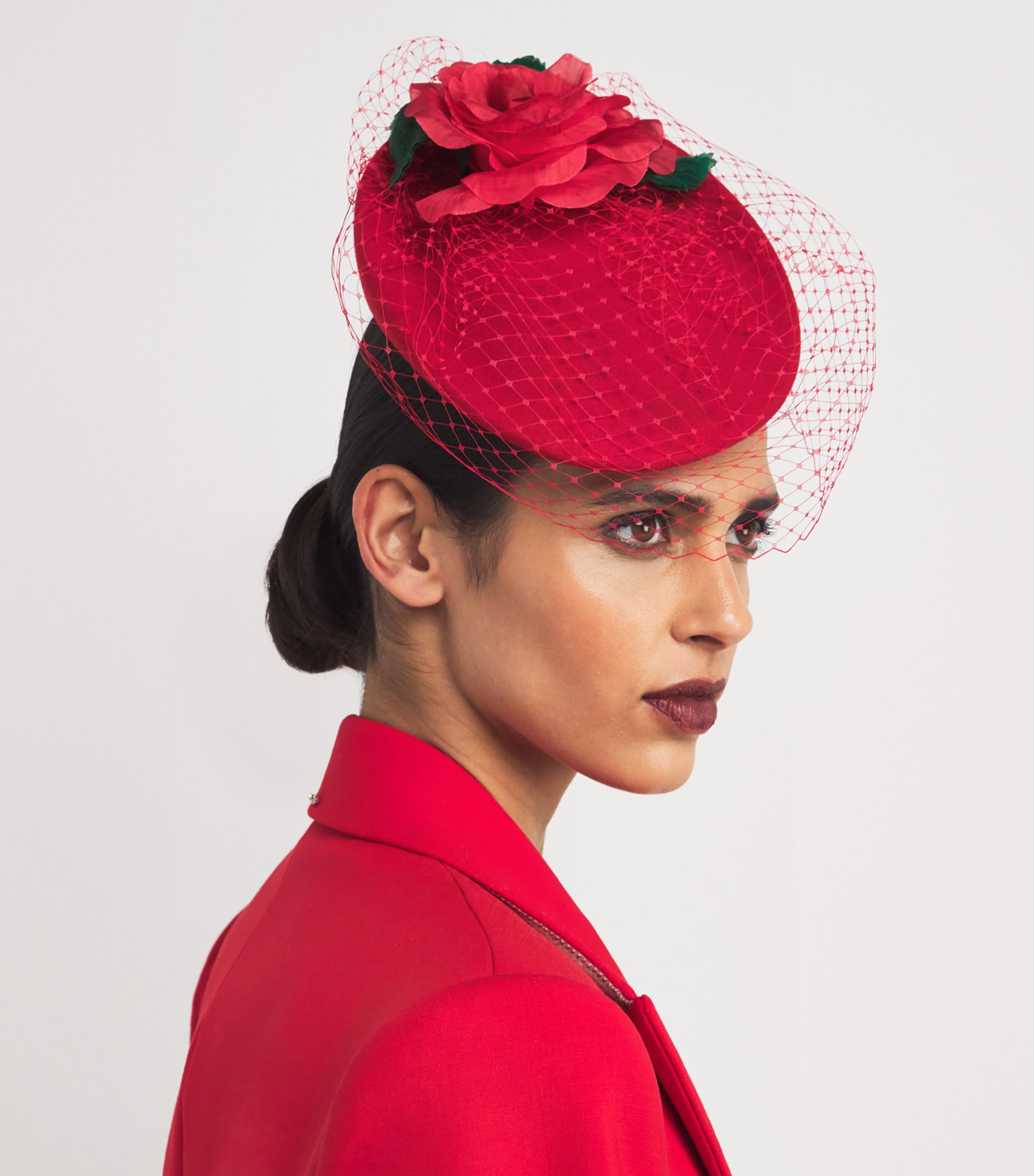 MAISON MICHEL BIBI ROSE VEILED HAT FASCINATOR
