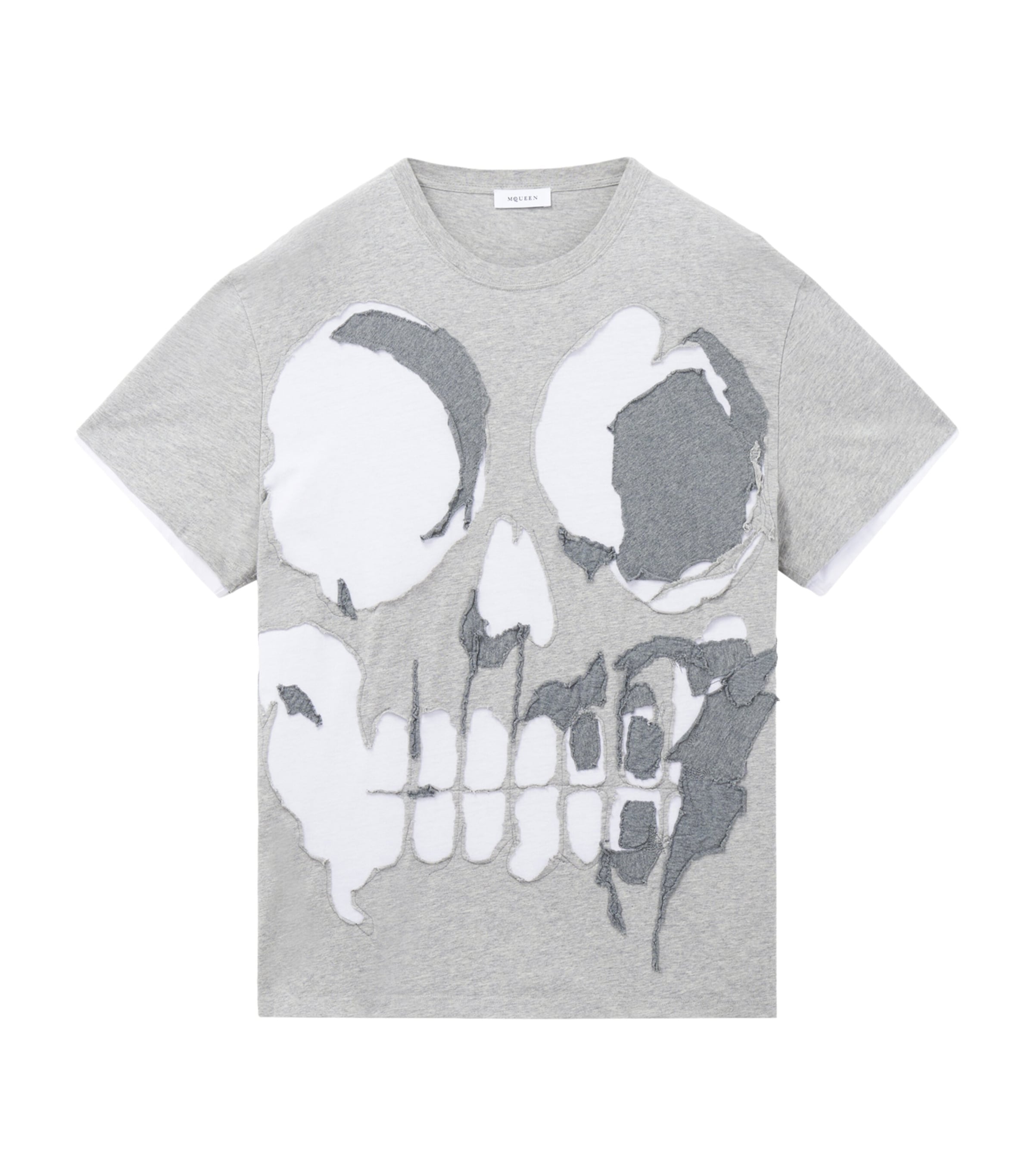 McQueen Mens Skull Distressed T-Shirt Image 1