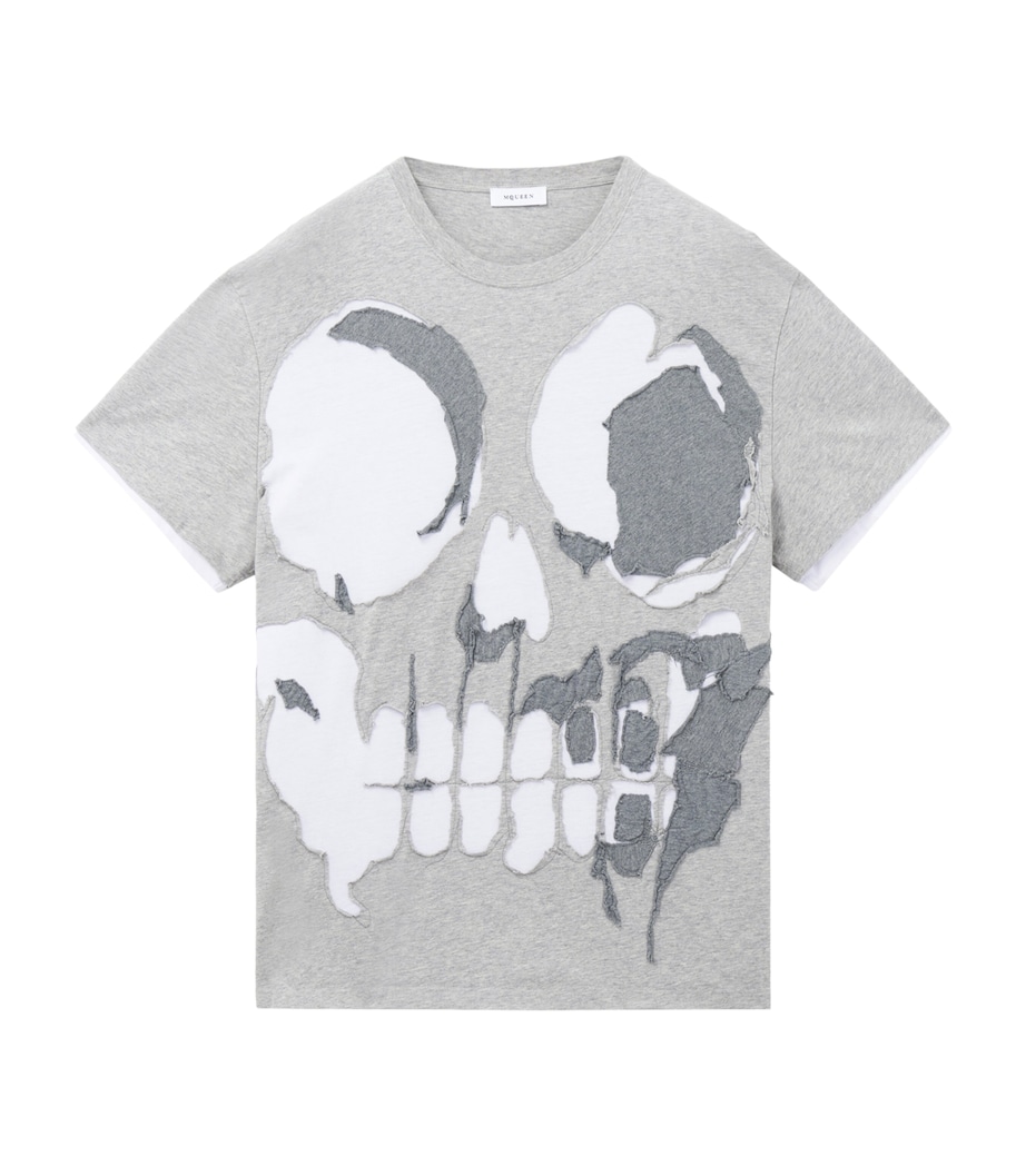 McQueen Mens Skull Distressed T-Shirt Image 1