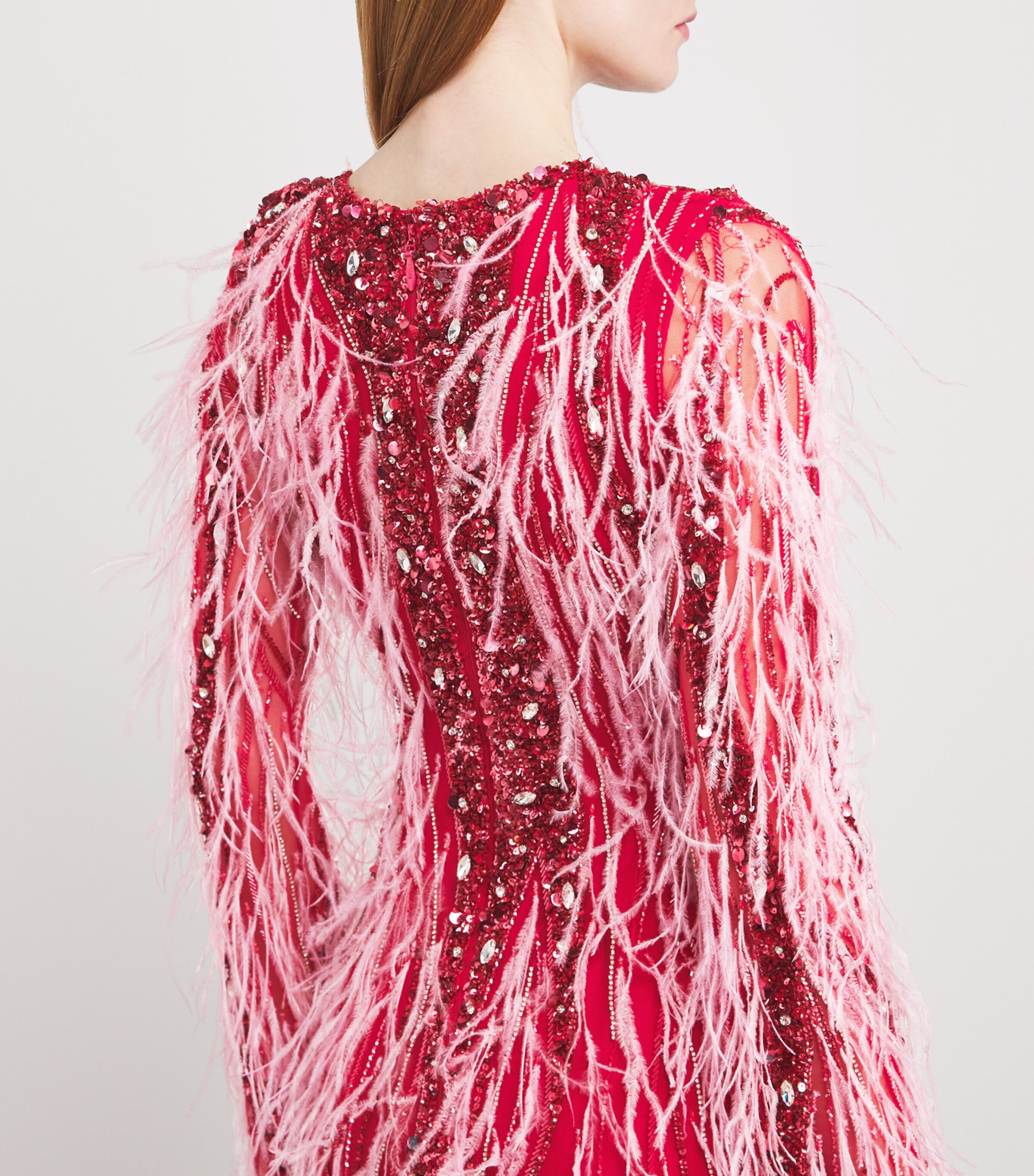 rachel gilbert pink feather dress Rent Rachel Gilbert Pink Xanthy Feather-Trimmed Gown