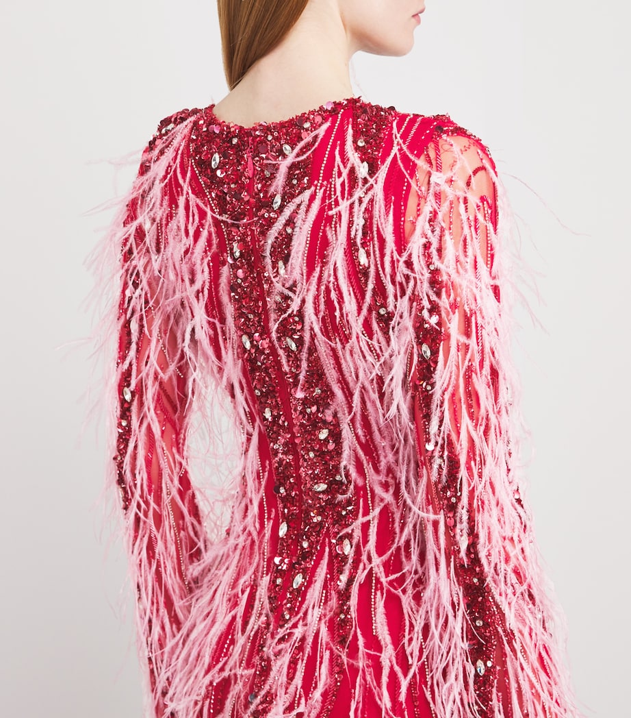 rachel gilbert pink feather dress Rent Rachel Gilbert Pink Xanthy Feather-Trimmed Gown