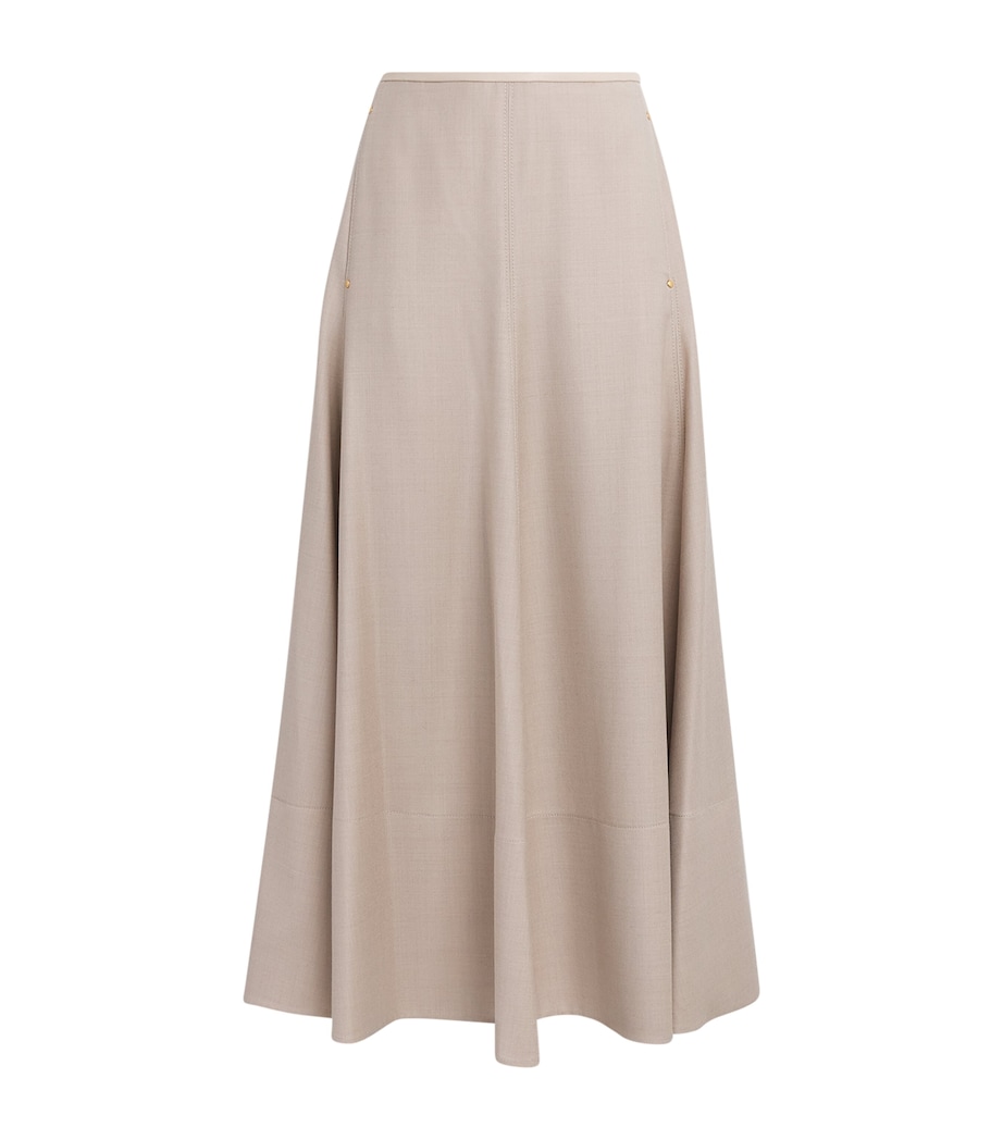 Agnona Womens Satin-Trim A-Line Midi Skirt Beige Canvas Image 1