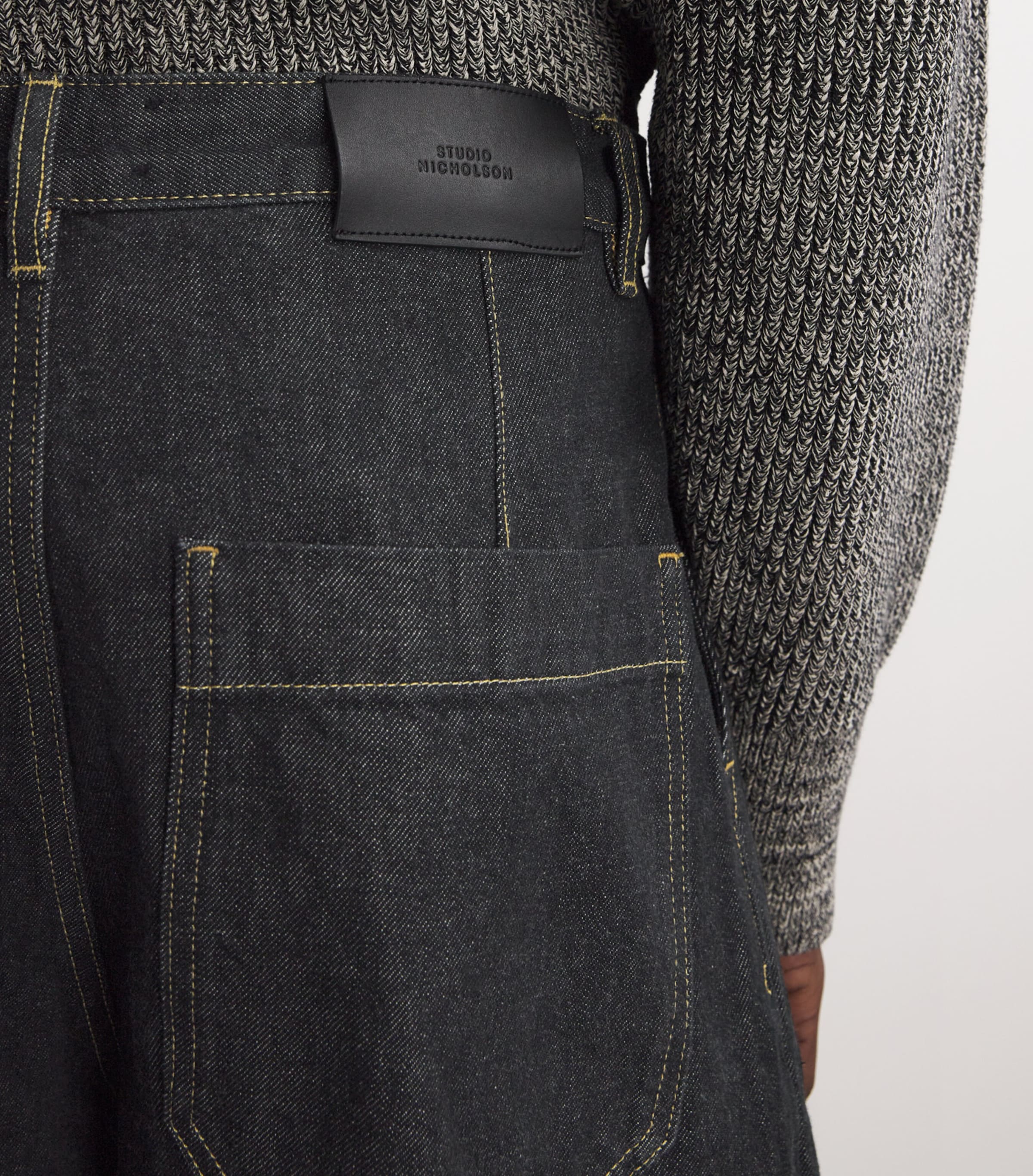 Studio Nicholson Black Pleated Bridges Wide-Leg Jeans | Harrods AU