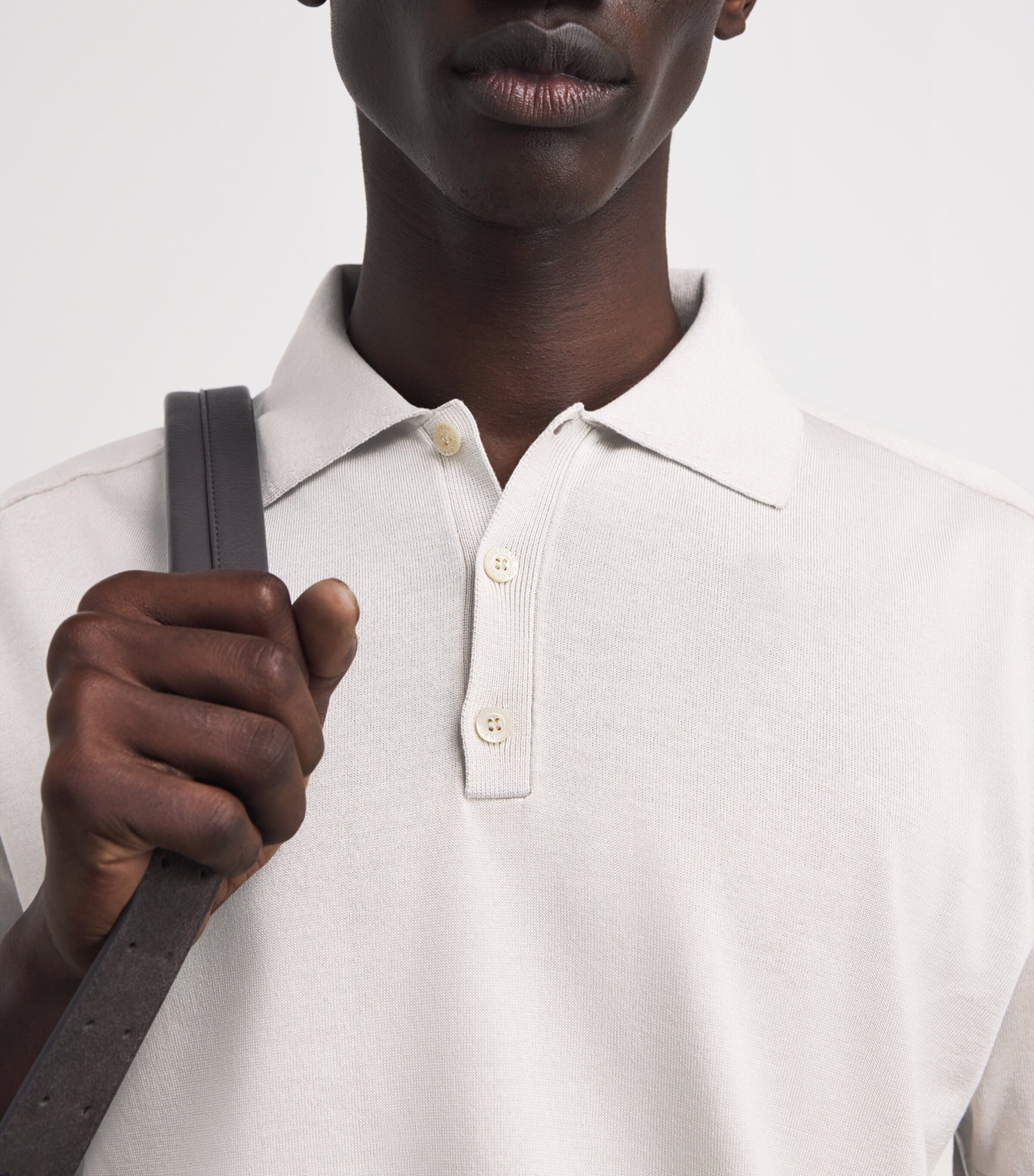 Colombo Mens Silk Polo Sweater Beige Image 3