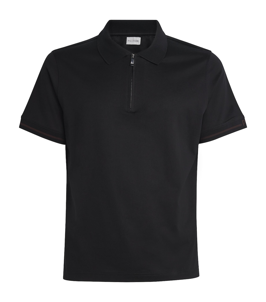 Cotton Quarter-Zip Polo Shirt 20 BLACK Image 1