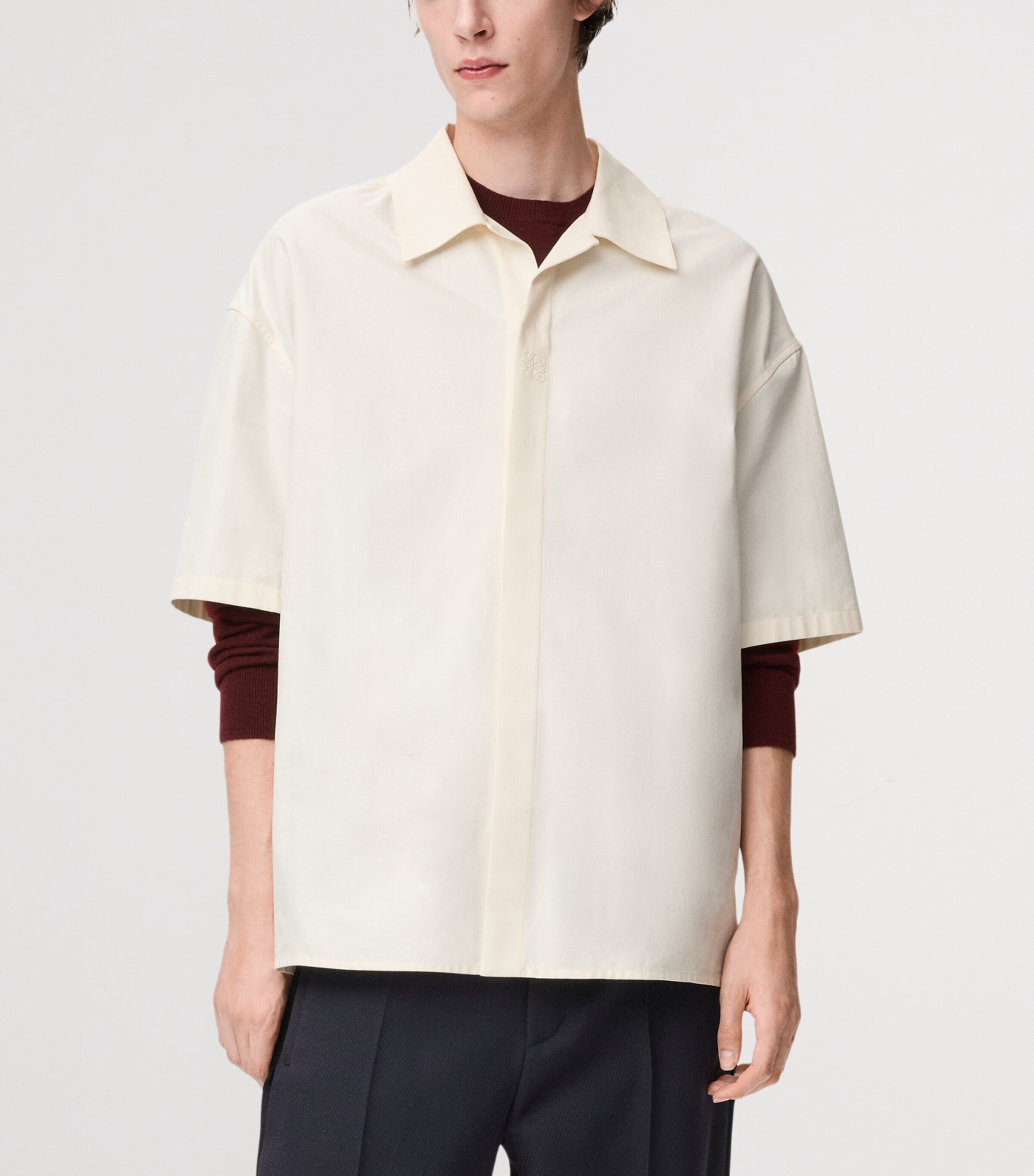 LOEWE Mens Cotton Short-Sleeve Shirt White Image 3