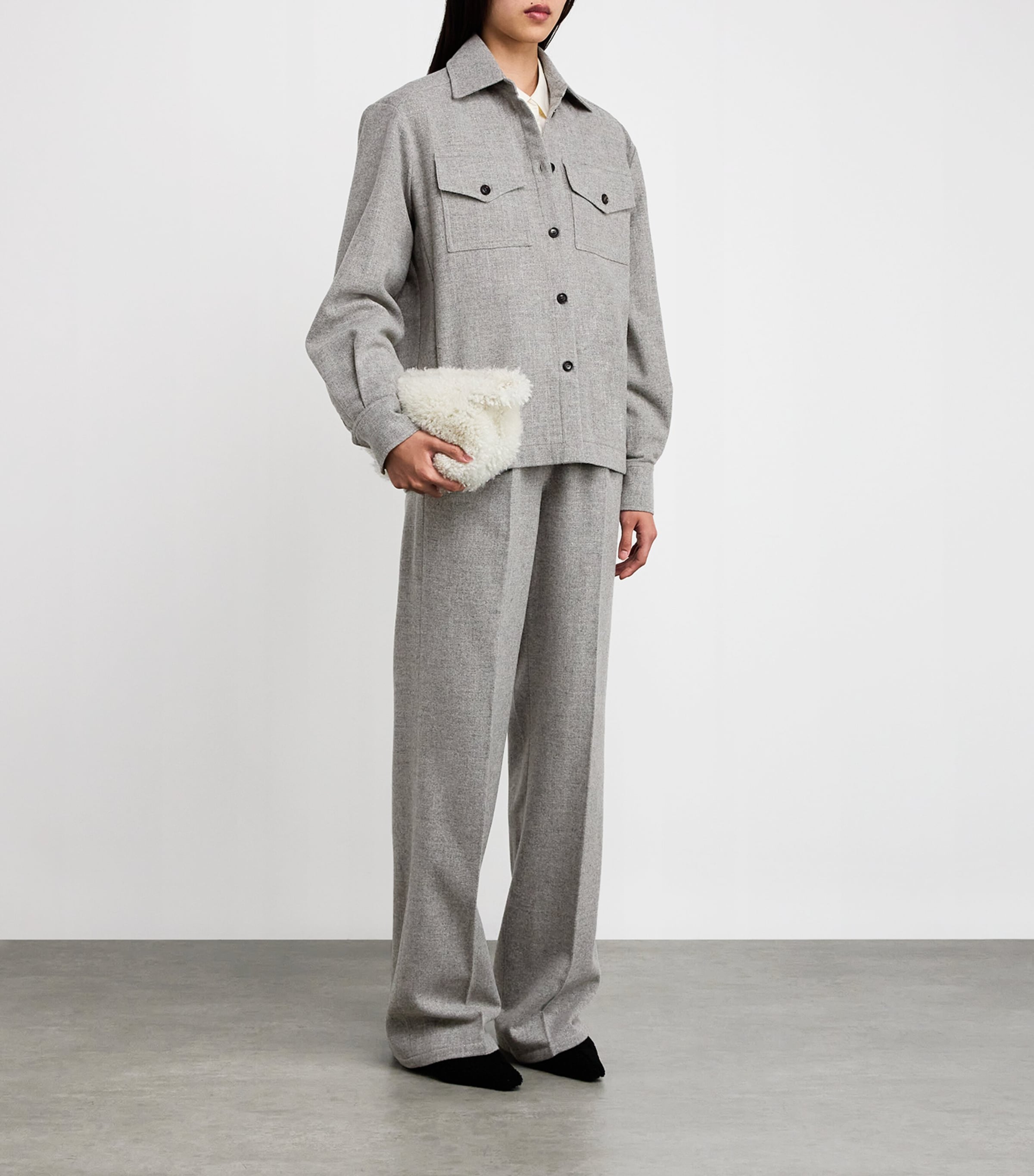 Kiton Womens Virgin Wool-Cashmere Shimmer Trousers Grey Image 2