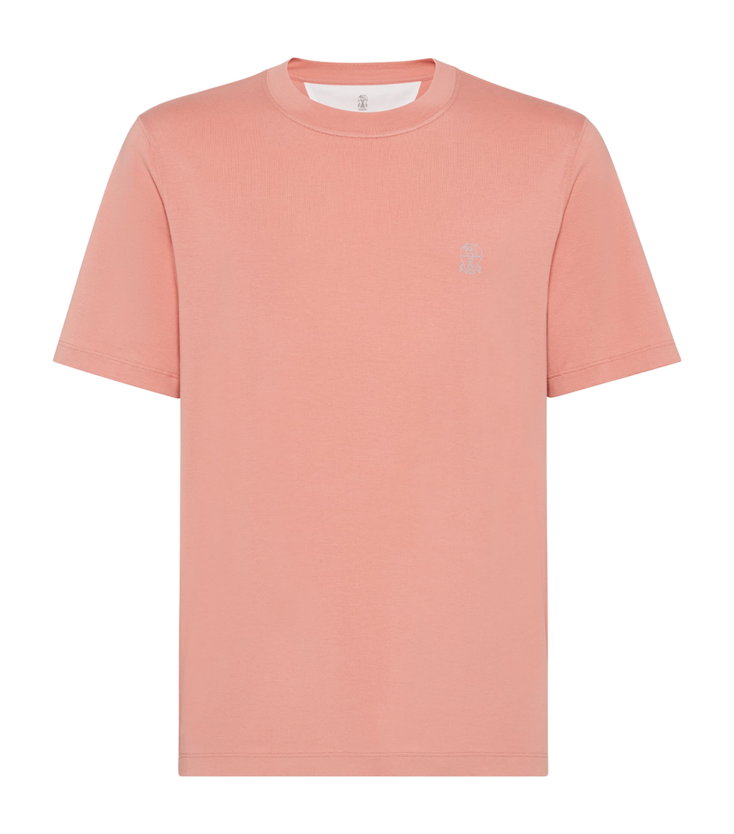Brunello Cucinelli Light Red Cotton T-shirt With Embroidered Logo In Red