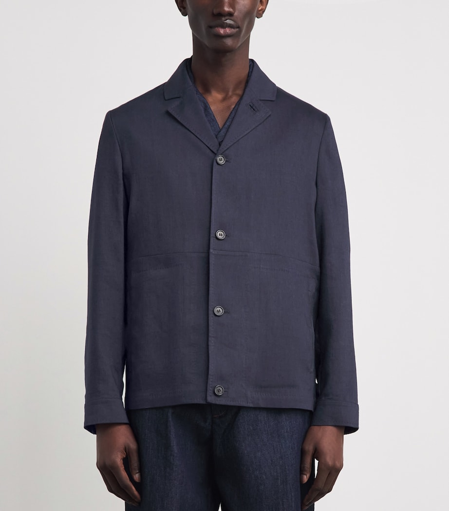 Corneliani Mens Linen-Wool Overshirt Navy Blue Image 4