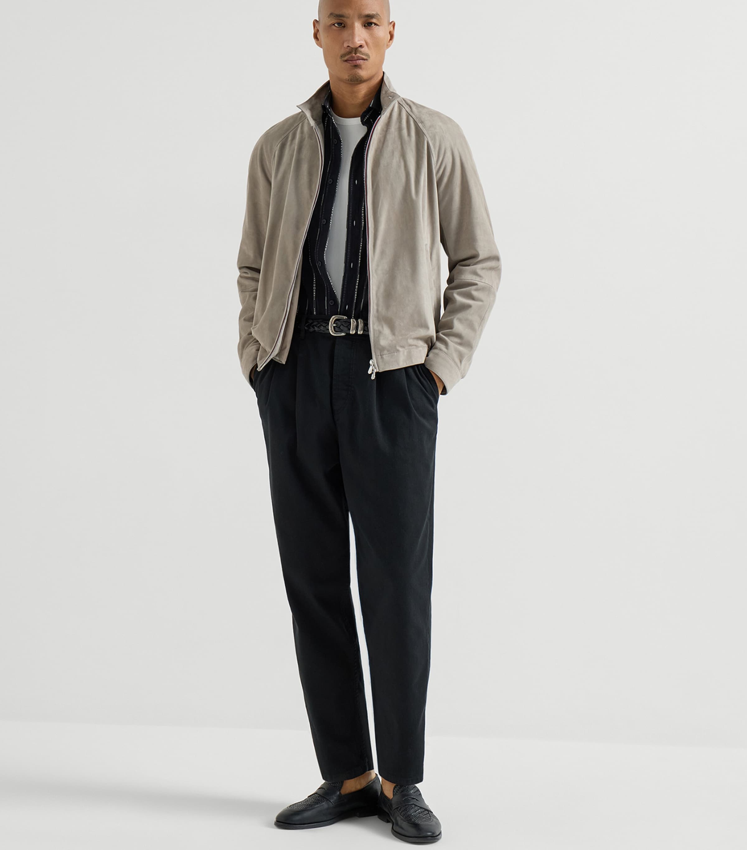 Brunello Cucinelli Mens Suede Two-Way Zip Jacket Image 2