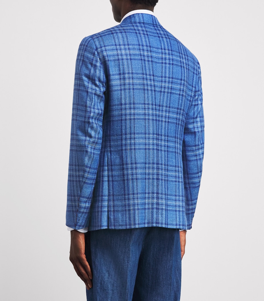 Isaia Mens Wool-Silk-Linen Check Blazer Image 5