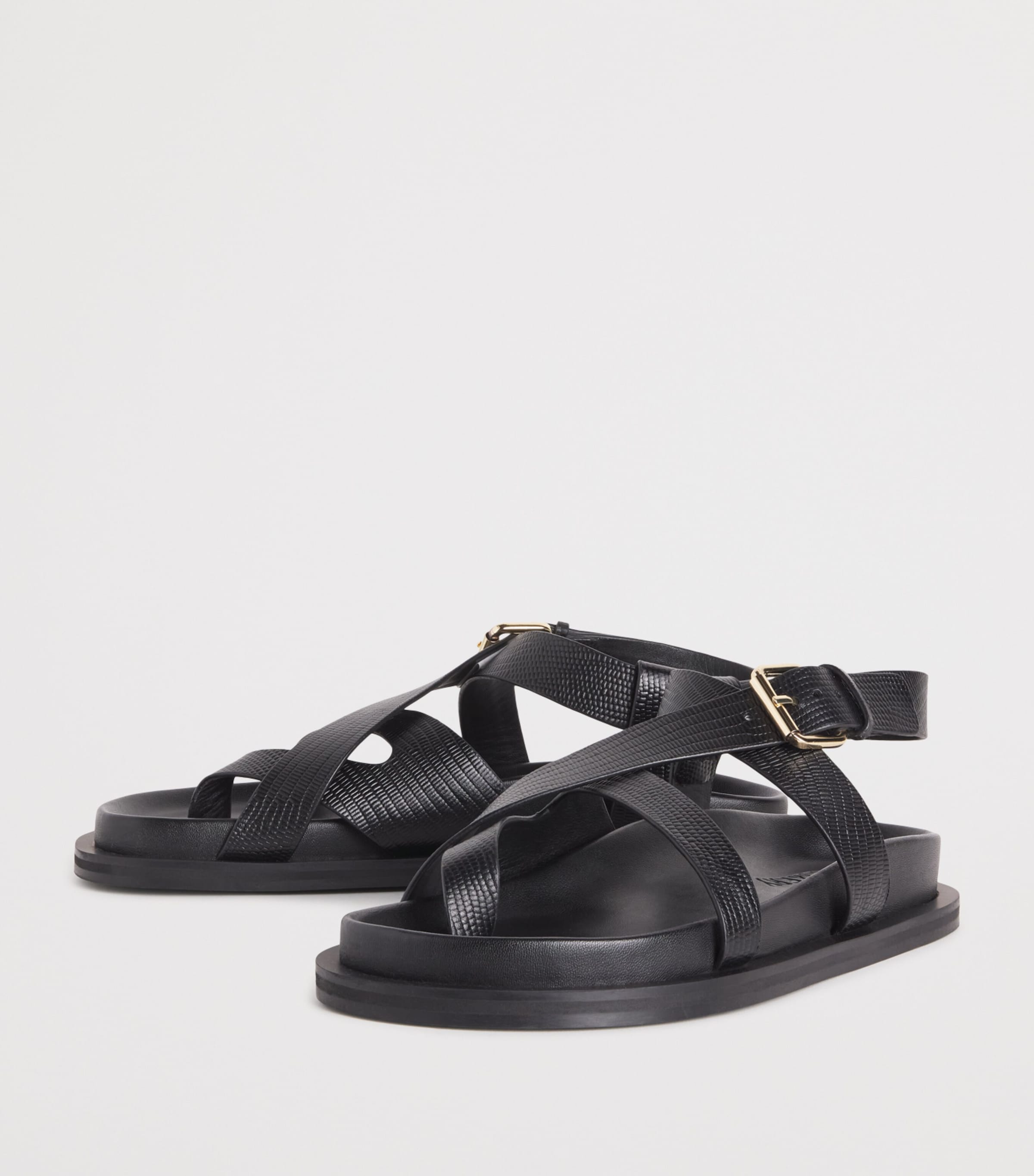 Leather Elbert Sandals BLACK EMBSSED LIZARD Image 3