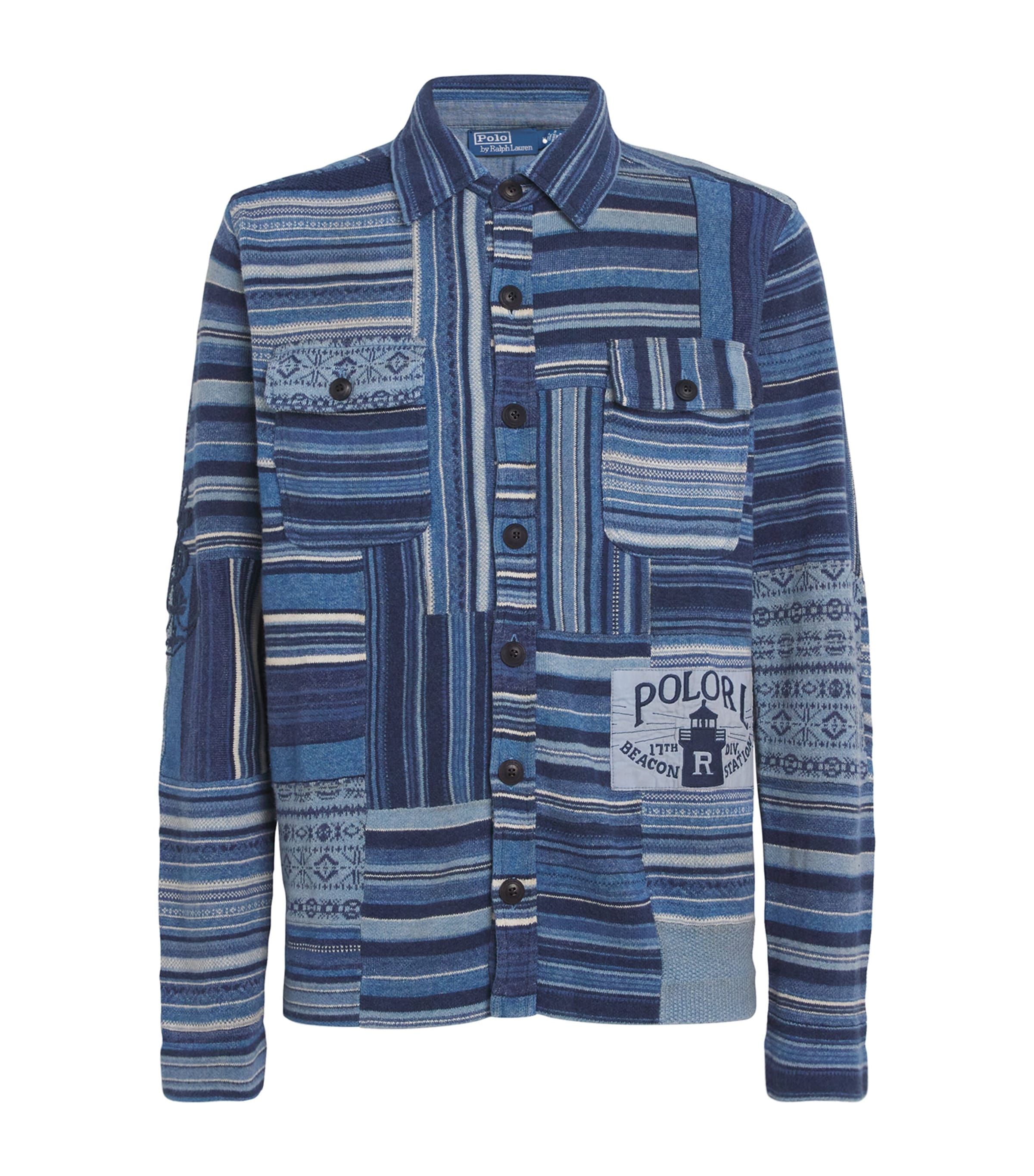 Polo Ralph Lauren Cotton-linen Patchwork Cardigan In Blue