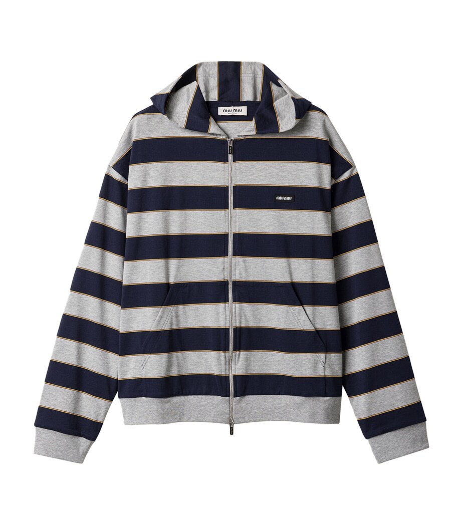 Miu Miu Womens Cotton Stripe Zip-Up Hoodie Image 1