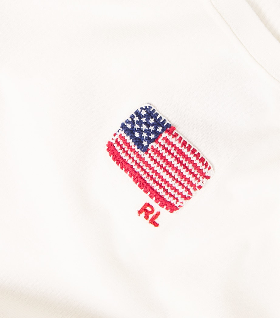 Cotton Embroidered Flag T-Shirt WHITE Image 5