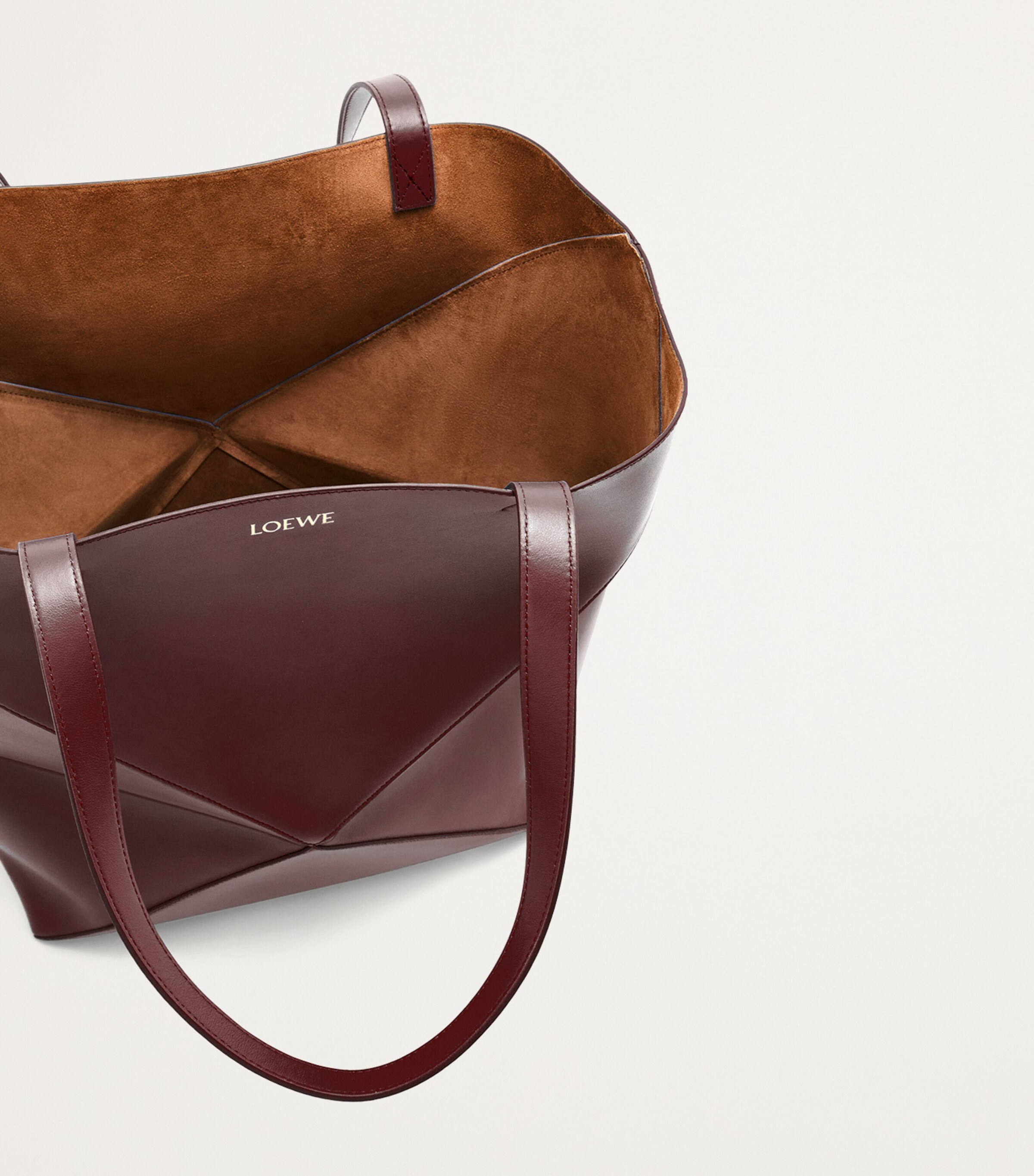 LOEWE Mens XL Leather Puzzle Fold Tote Bag Dark Burgundy Image 6