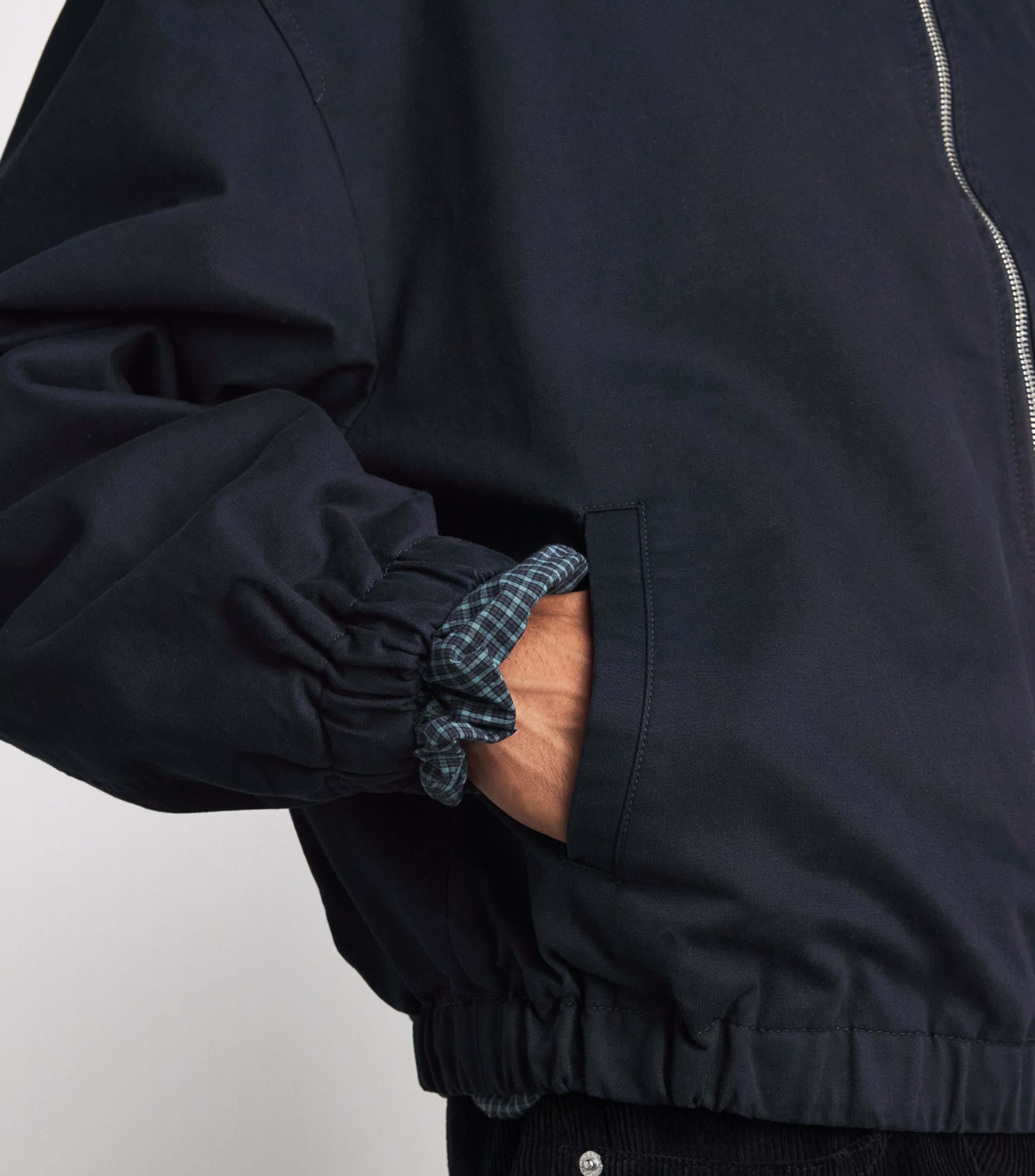 System Mens Cotton Check-Lining Bomber Jacket Indigo Image 6