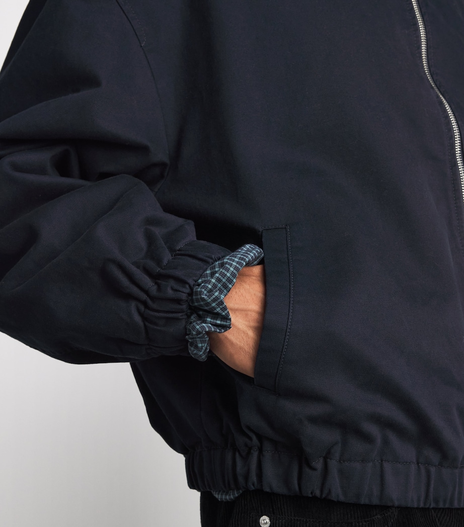 System Mens Cotton Check-Lining Bomber Jacket Indigo Image 6