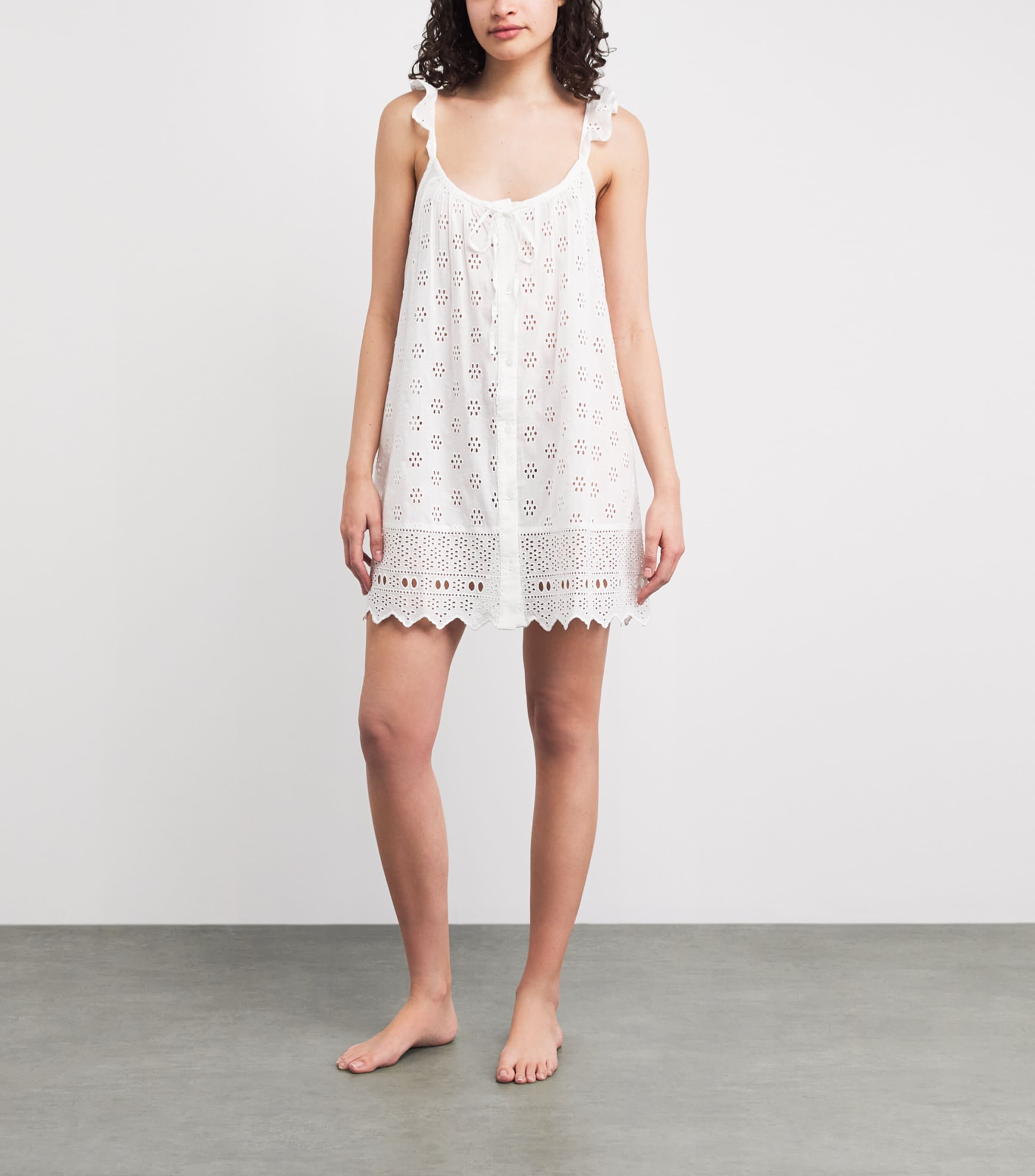 Polo Ralph Lauren Womens Cotton Openwork Mini Nightdress White Cloud Image 2