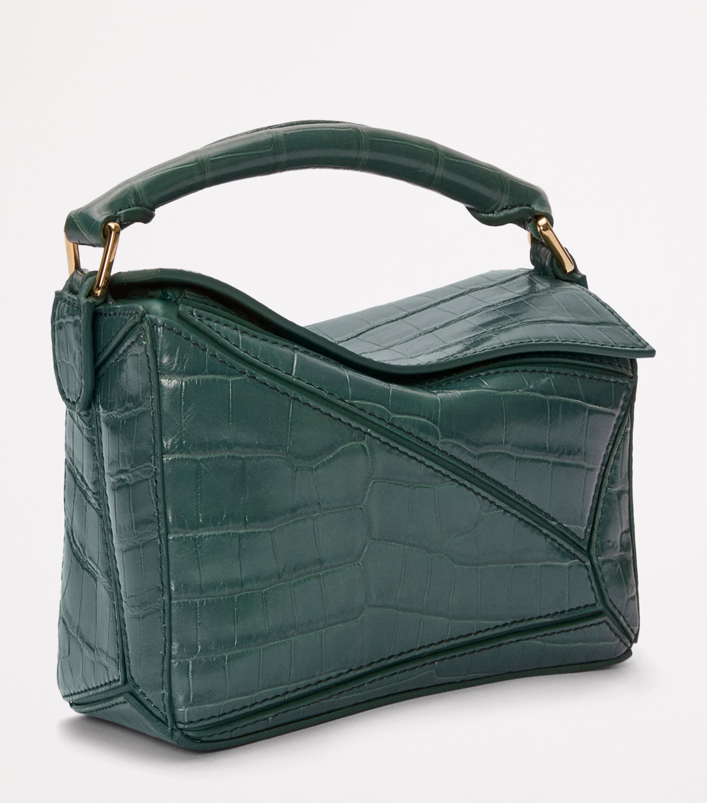 EXCLUSIVE Mini Crocodile Skin Puzzle Top-Handle Bag VETIVER Image 2