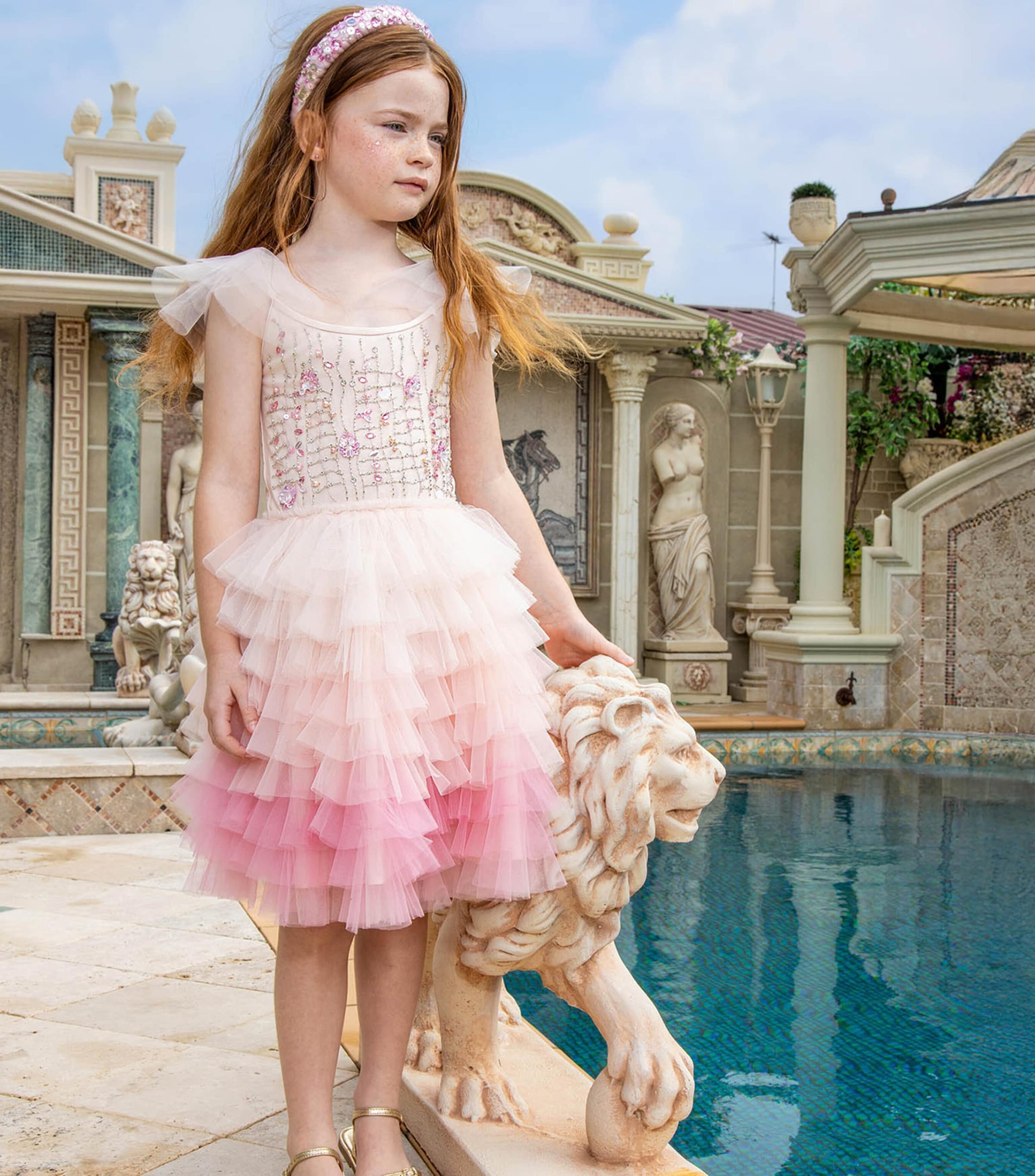 Tutu Du Monde Embellished Coral Cascade Dress (2-11 Years) Pearl Mix Image 2