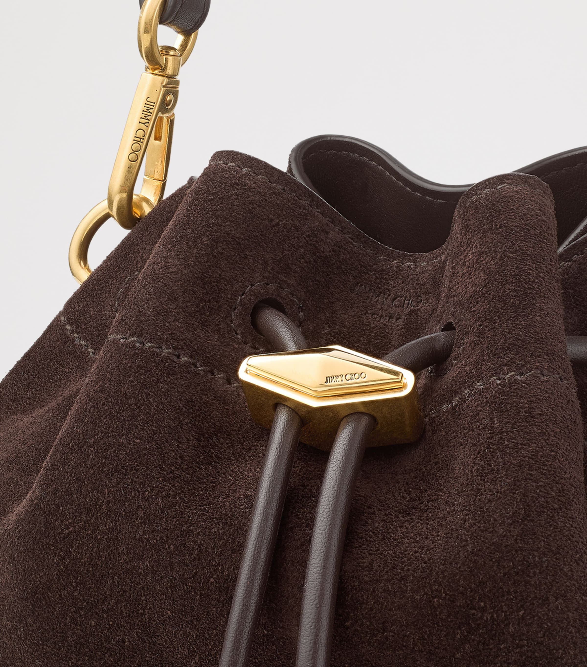 Small Suede Cinch Shoulder Bag COFFEE/GOLD Image 5